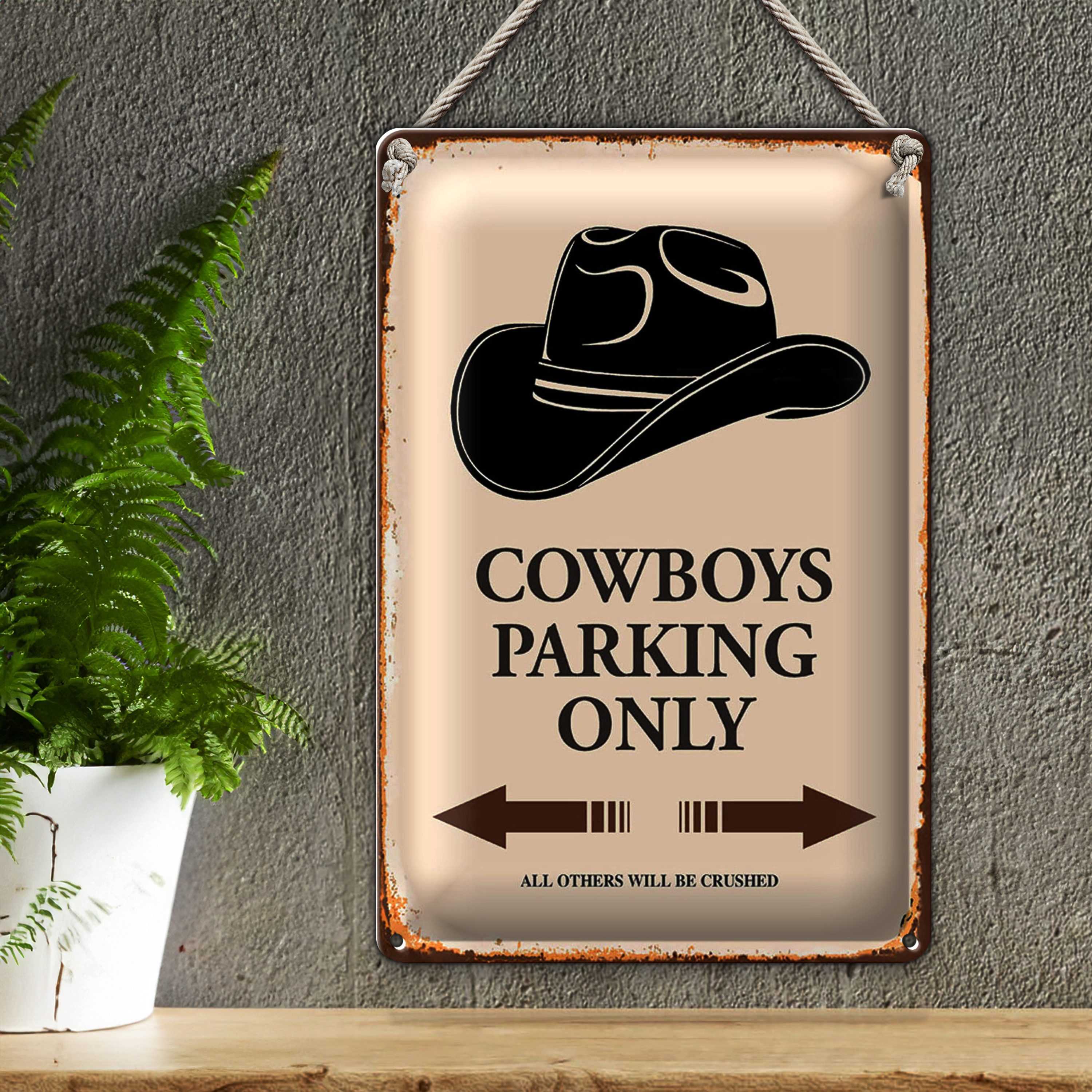 Roomando Metallschild Spruch 30x40cm Cowboys parking only