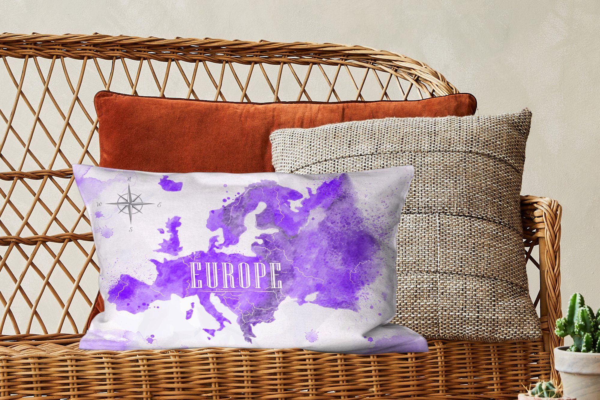 Schlafzimmer - Dekokissen - MuchoWow Weltkarte Füllung, Farbe, Wohzimmer Europa Dekoration, Zierkissen, mit Dekokissen