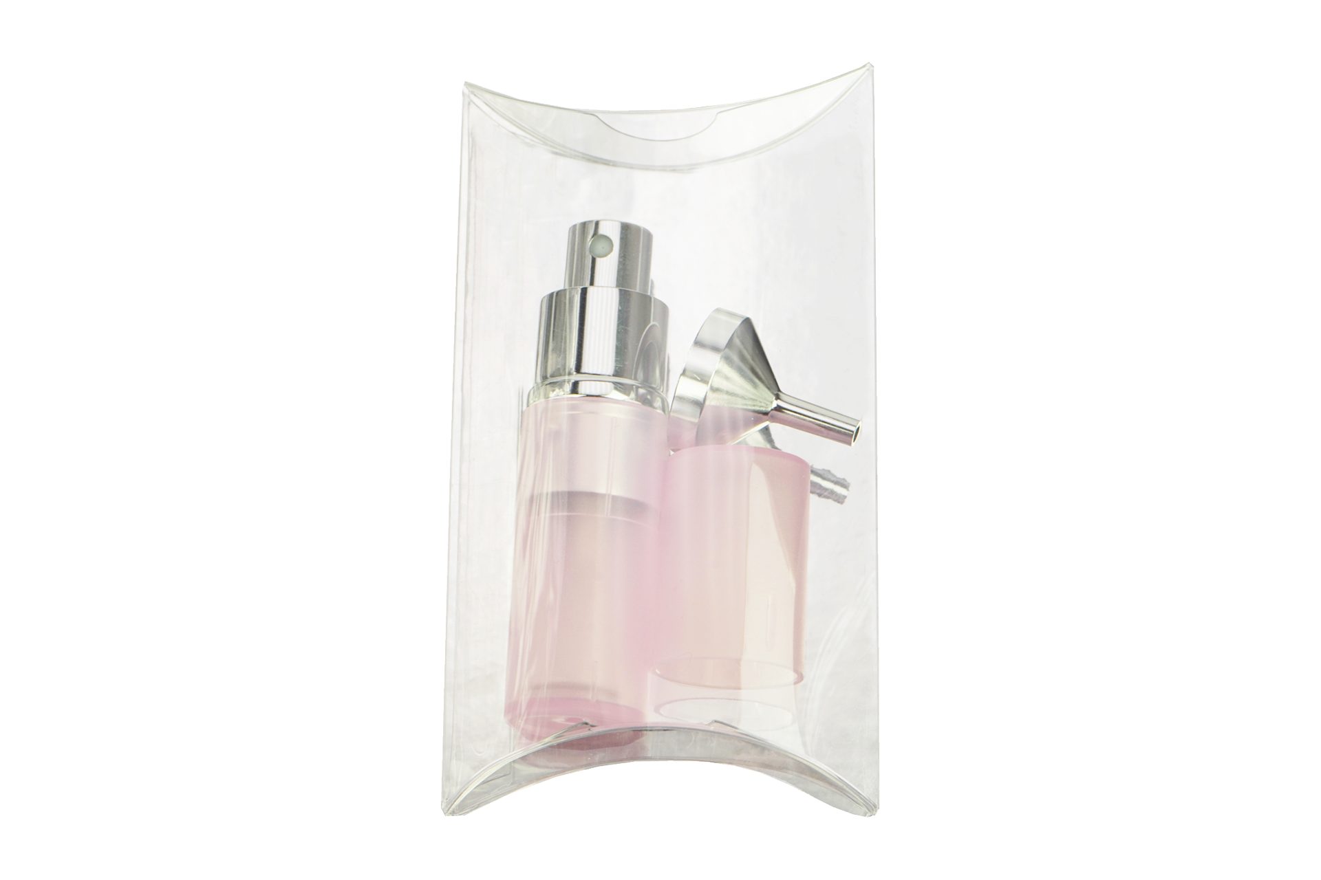 Fantasia Beauty Parfümzerstäuber Taschenzerstäuber transparent rosa für 8 ml + Trichter chromfarben (1 St), super zum Verschenken
