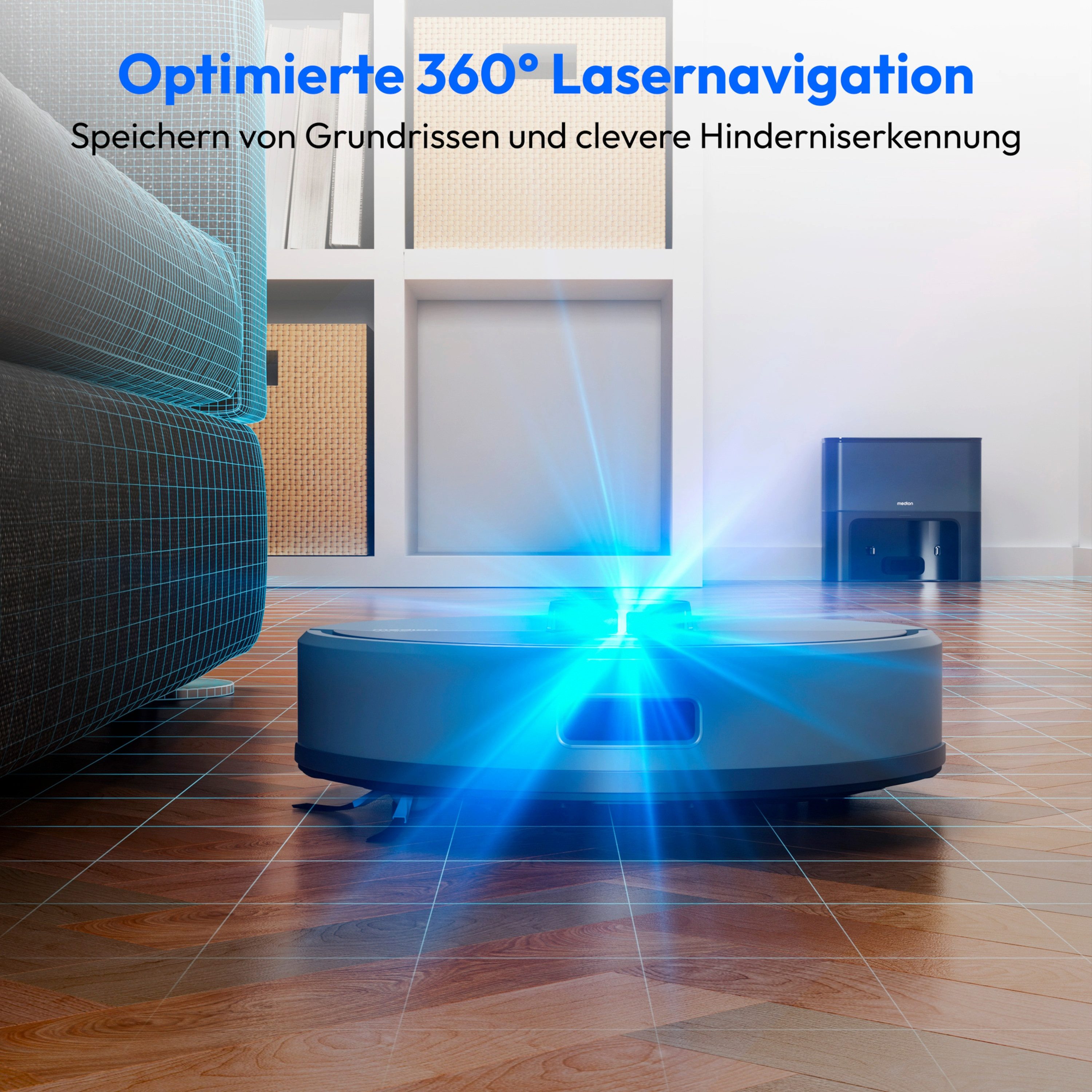 Medion® Saugroboter Smarter Saugroboter mit Wischfunktion und Absaugstation X22 SW+, beutellos, X22SW+