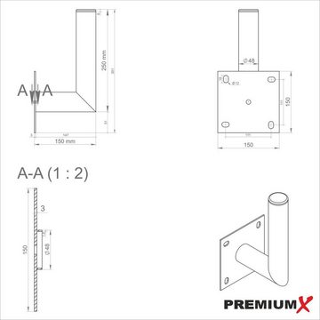 PremiumX 10-15cm 48mm Wandhalter Stahl SAT-Antenne Wand-Halterung Schrauben SAT-Halterung