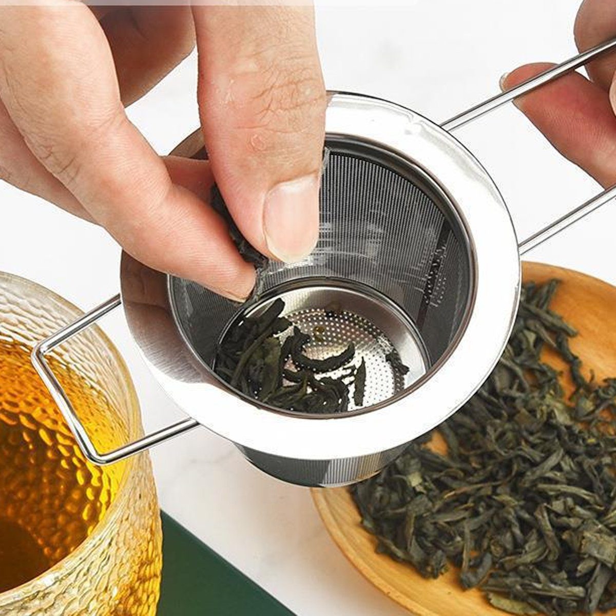 Jormftte Teesieb mit Griffen losen Tee-Edelstahl faltbaren für Teefilter Teesieb