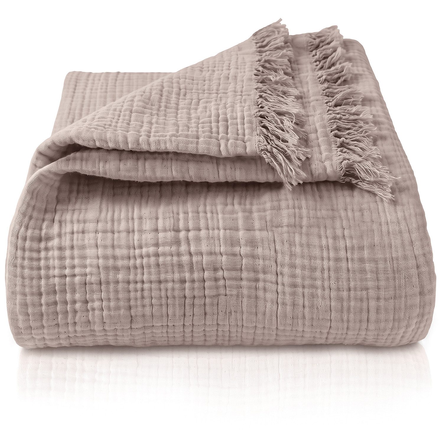 Laynenburg Tagesdecke Musselin mit Fransen aus 100% Baumwolle – Baumwolldecke, Wohndecke als Sommerdecke, Bett-Überwurf, Sofa-Decke, Kuscheldecke