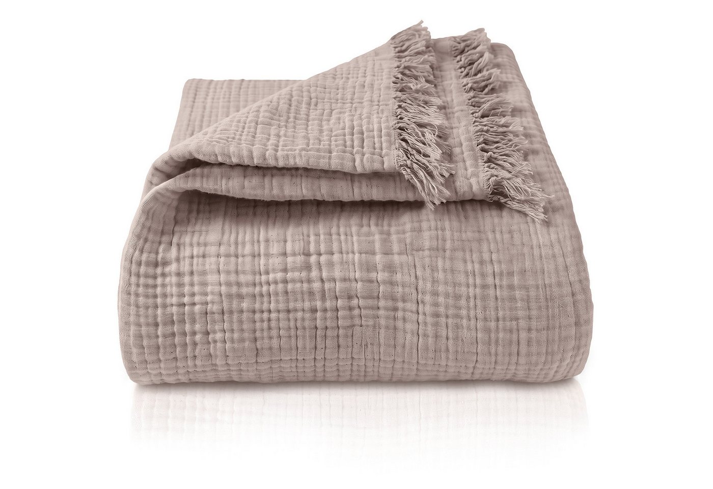 Laynenburg Tagesdecke Musselin mit Fransen aus 100% Baumwolle – Baumwolldecke, Wohndecke als Sommerdecke, Bett-Überwurf, Sofa-Decke, Kuscheldecke