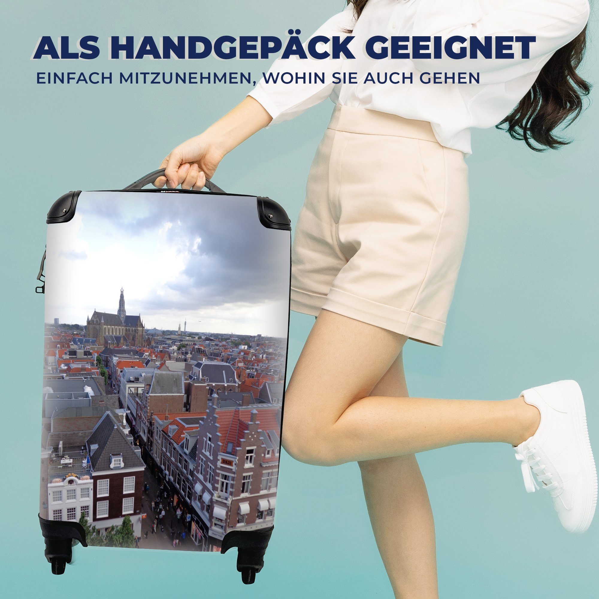 MuchoWow Handgepäckkoffer Haarlem - Niederlande Ferien, mit Trolley, 4 Reisekoffer Rollen, - für Himmel, Handgepäck Reisetasche rollen