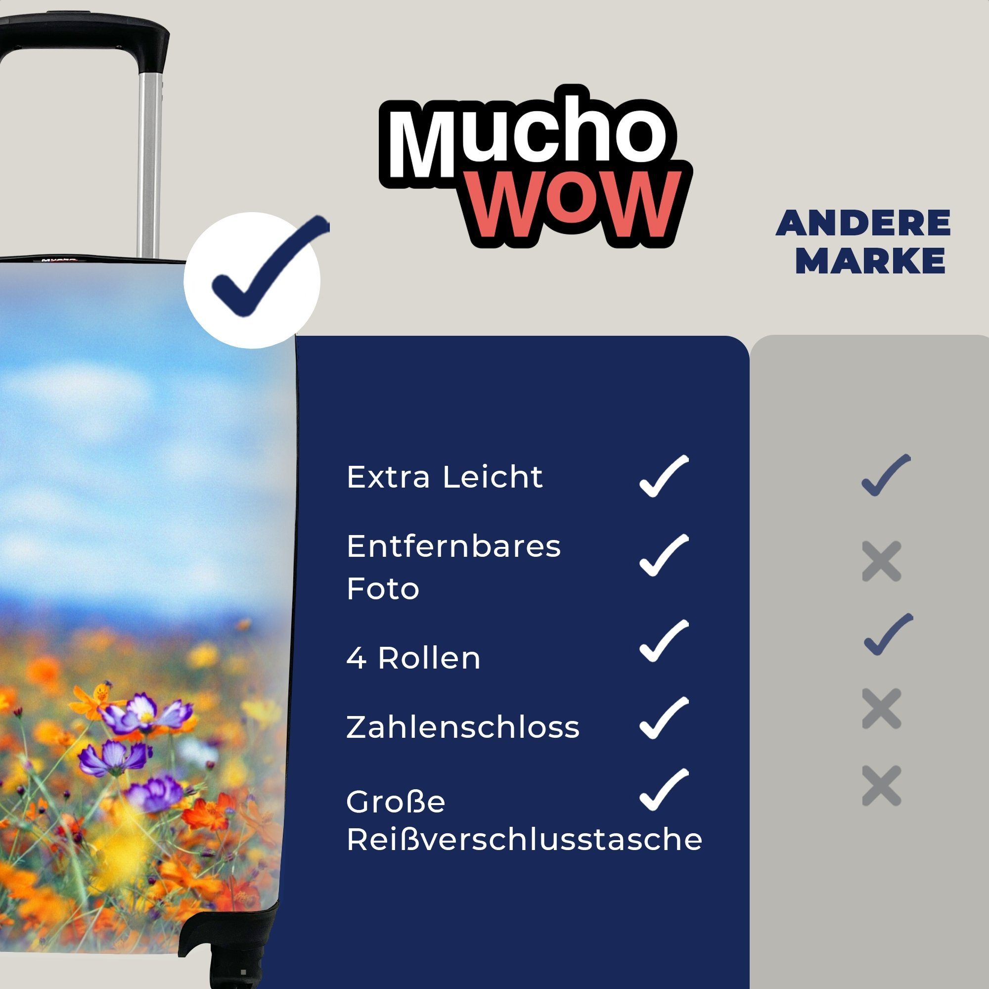 rollen, Ferien, Farben Trolley, 4 Rollen, - MuchoWow mit Frühling, Reisetasche Handgepäckkoffer Reisekoffer Handgepäck für Kosmos -