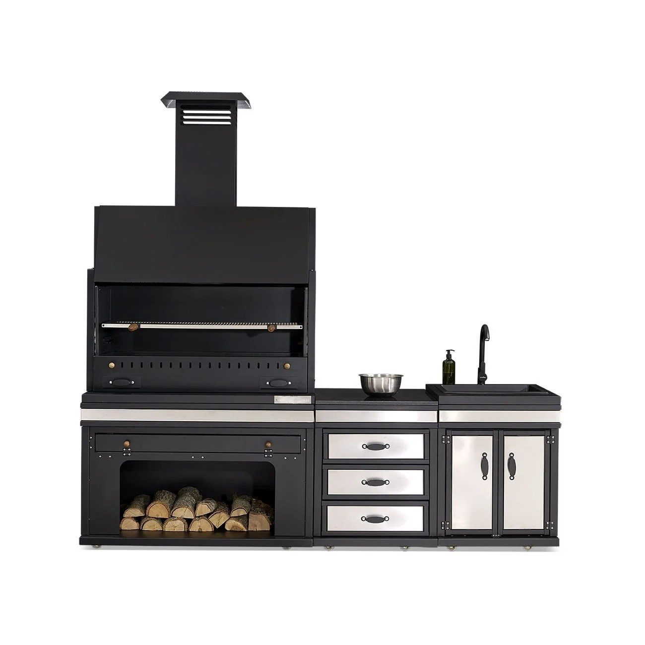 JVmoebel Outdoor-Küche Edelstahl Außenküche in Schwarz mit modernem Design und Funktionalität, Made in Europe
