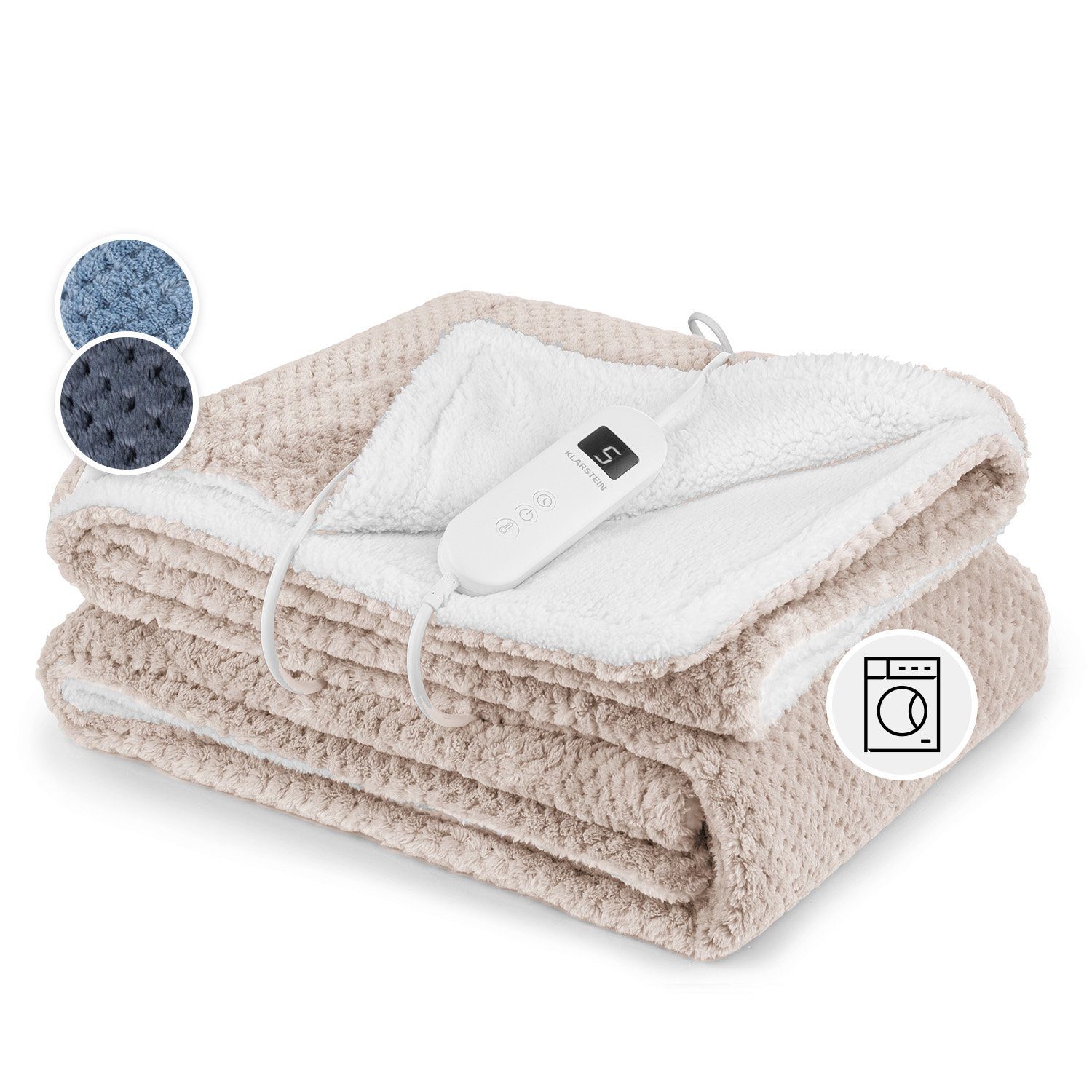 Klarstein Heizdecke Dr. Watson Deluxe XL, Set, Waschbar Superweiche Decke 180 x 130 LED Timer 160 W