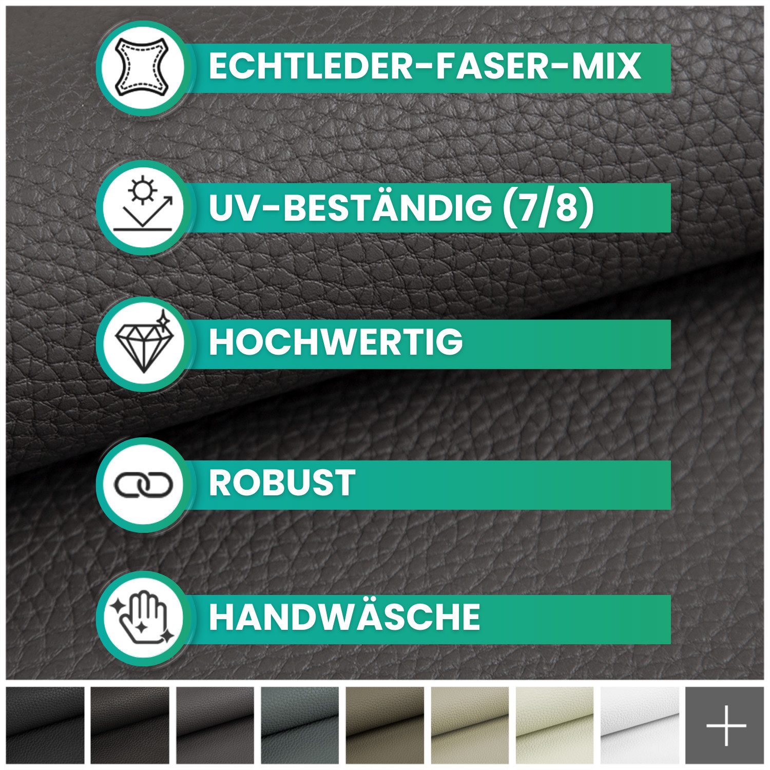 novely® Stoff BINAU Kunstleder - Möbelstoff aus Echtleder-Fasern-Kombi, Robust, Extra Dick, Pflegeleicht, Meterware, 1lfm – Bild 2 von 5