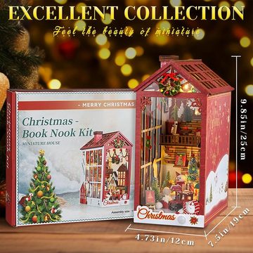 autolock Weihnachtshaus Miniatur Puppenhaus Weihnachtshaus DIY 3D Handwerk, Puppenhaus Kit Christmas Book Nook Kit Weihnachtsgeschenke