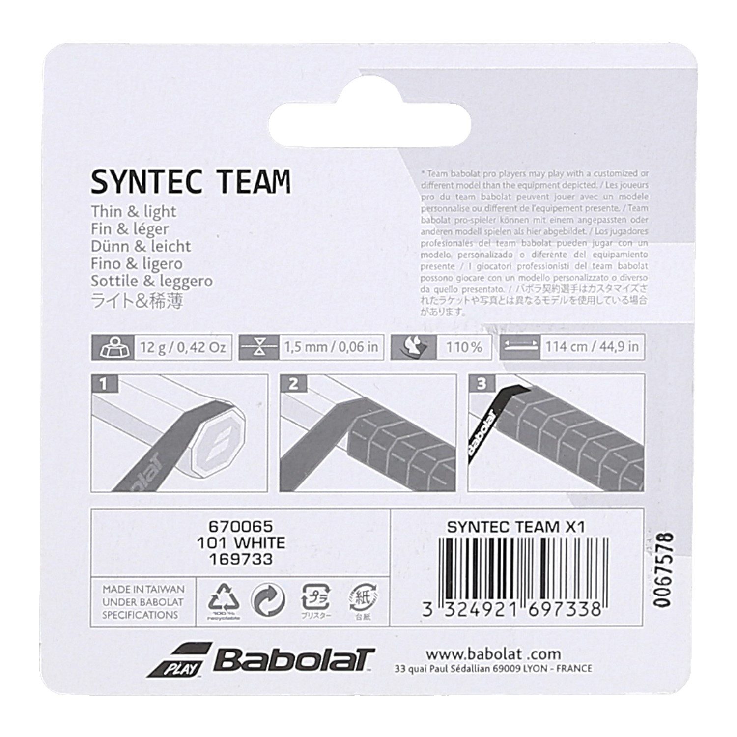 Babolat Griffband Basisband Syntec Team 1.5mm weiss - 1 Stück