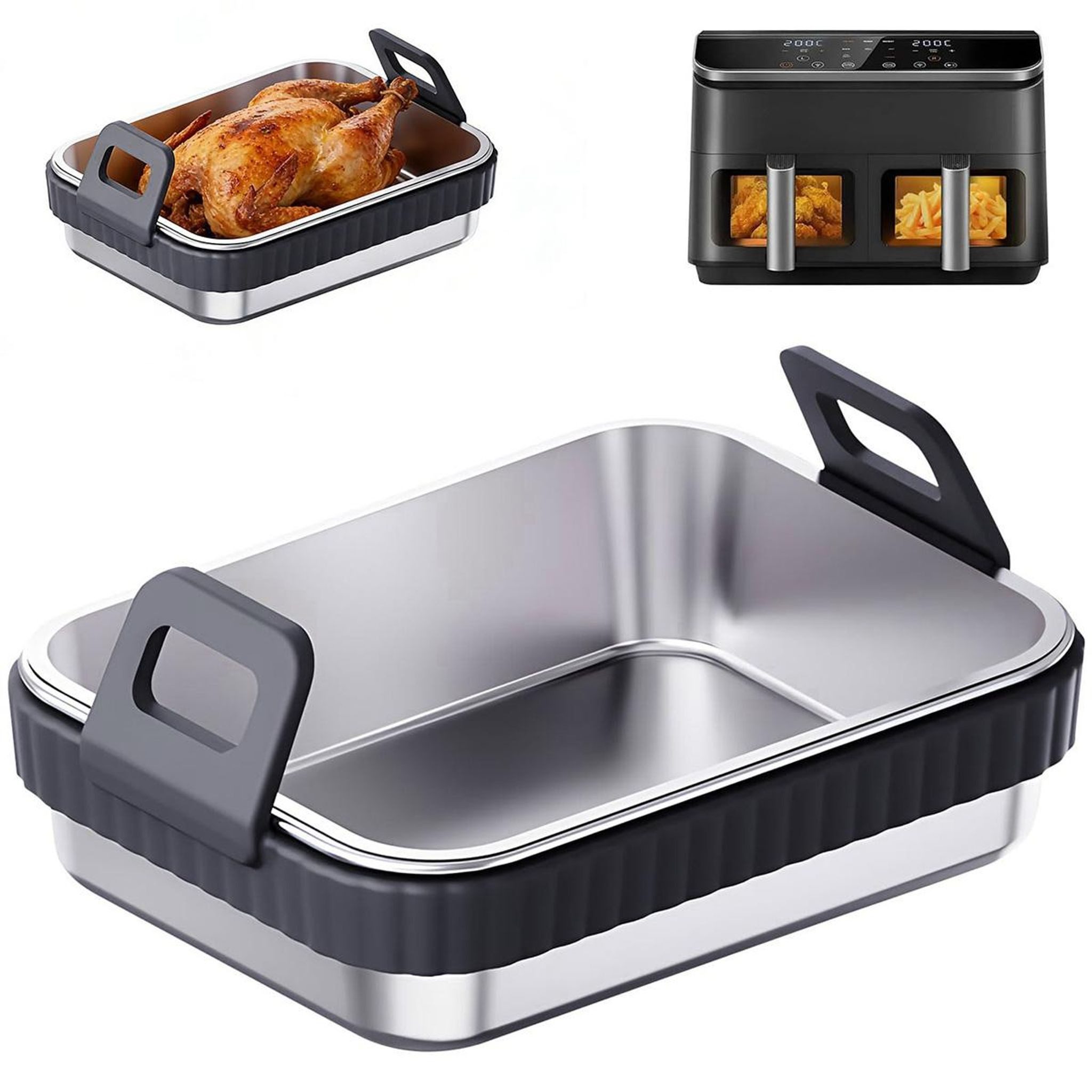 FELIXLEO Brotbackform Airfryer Auflaufform Edelstahl mit Silikongriff BPA frei