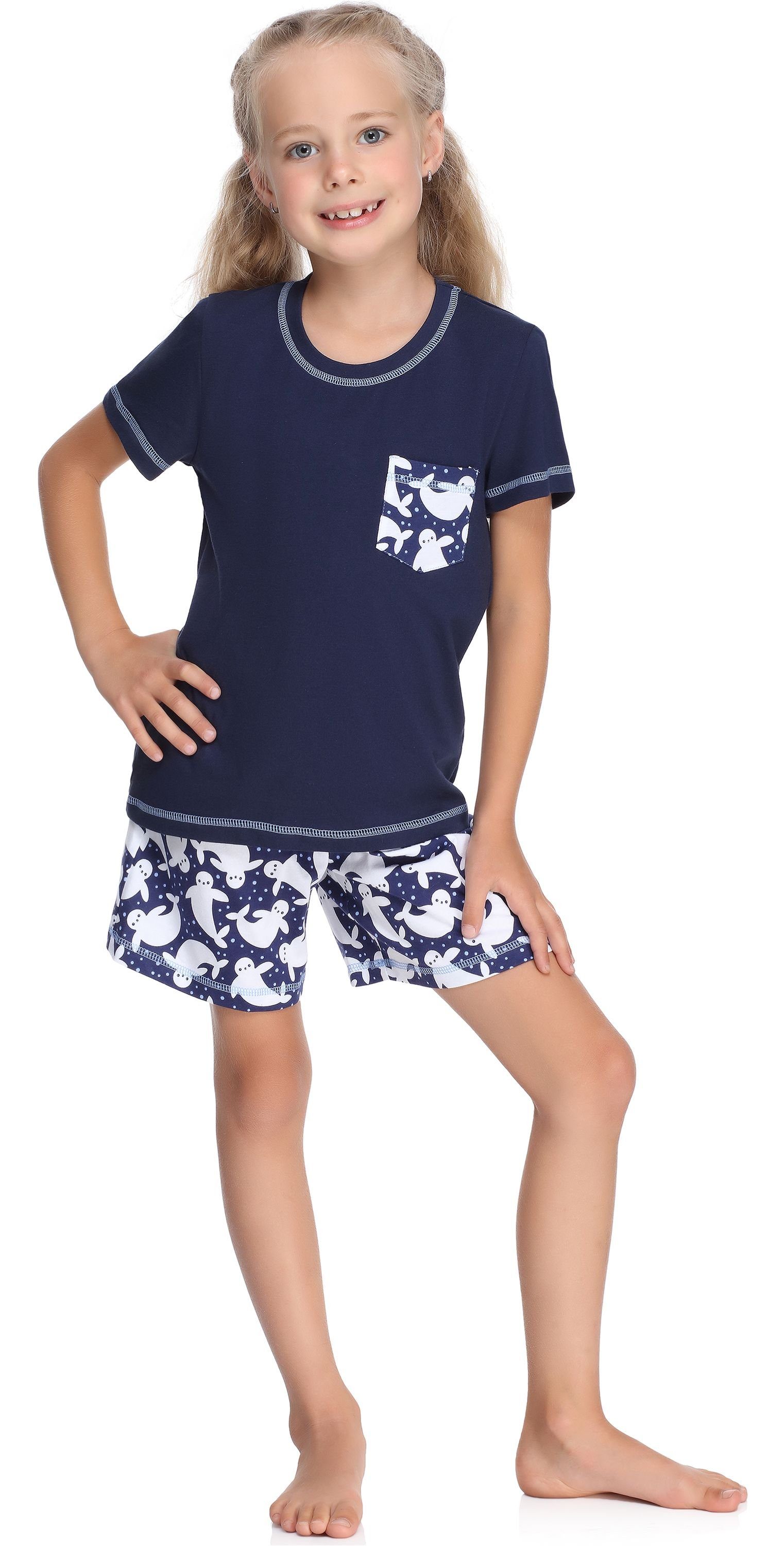 Merry Style Schlafanzug Kurz Schlafanzüge aus Pyjama Set MS10-292 Baumwolle Marine/Punkte Mädchen