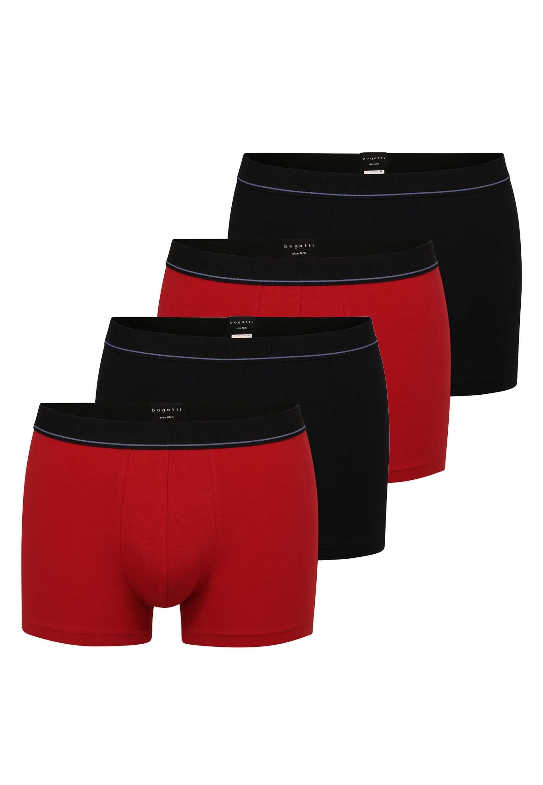 bugatti Boxershorts BUGATTI Herren Boxershorts Unterhosen 4er Pack Rot (4-St) rot-mittel-uni