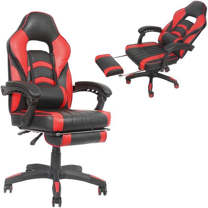 Mucola Gaming Chair Bürostuhl Gaming Stuhl Racing Stuhl Schreibtischstuhl Drehstuhl Chefsessel Rot Schwarz