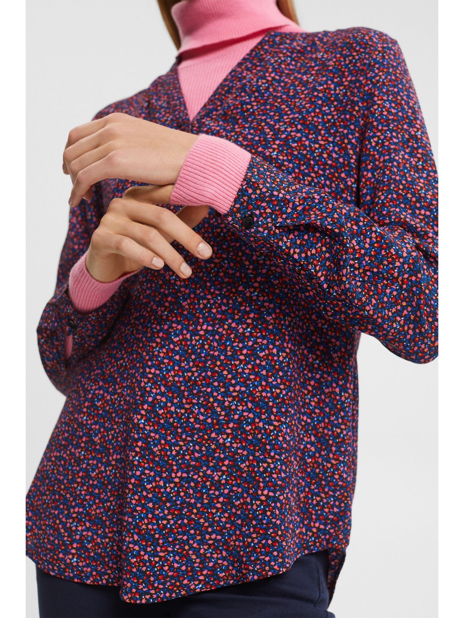 Esprit Langarmbluse Bluse mit BLACK LENZING™ Muster, ECOVERO™