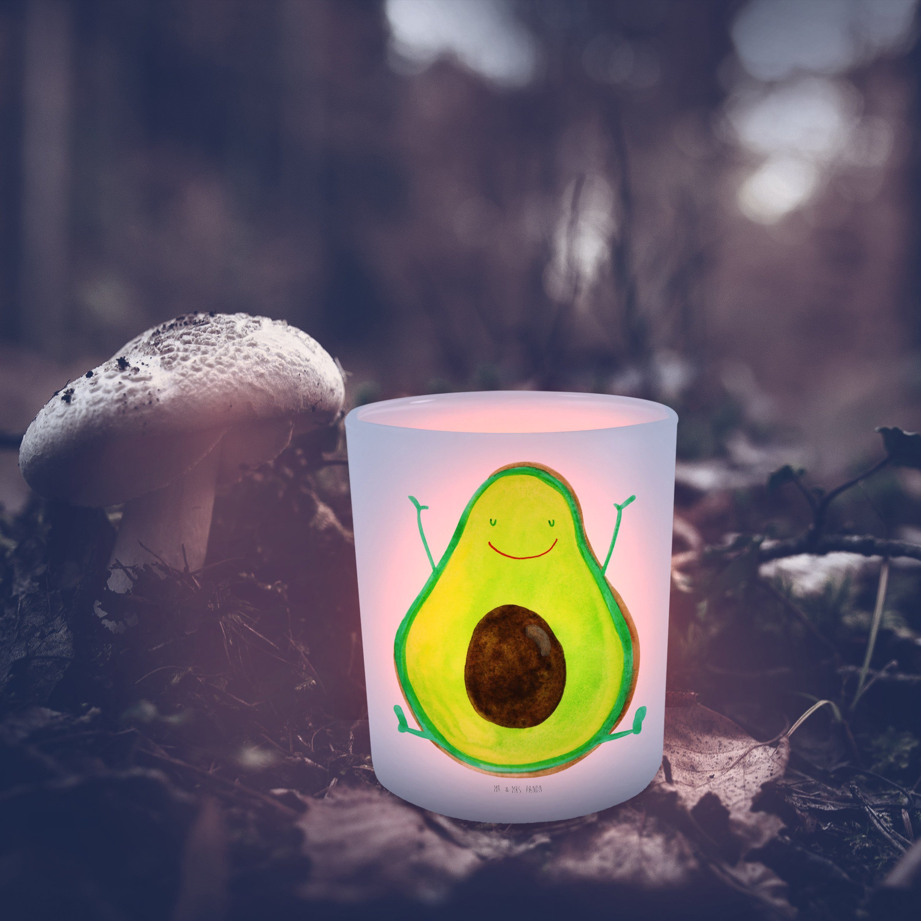 Mr. & Mrs. Panda Windlicht Avocado Happy - Transparent - Geschenk, Freude, Kerzenglas, Gesund, C (1 St)