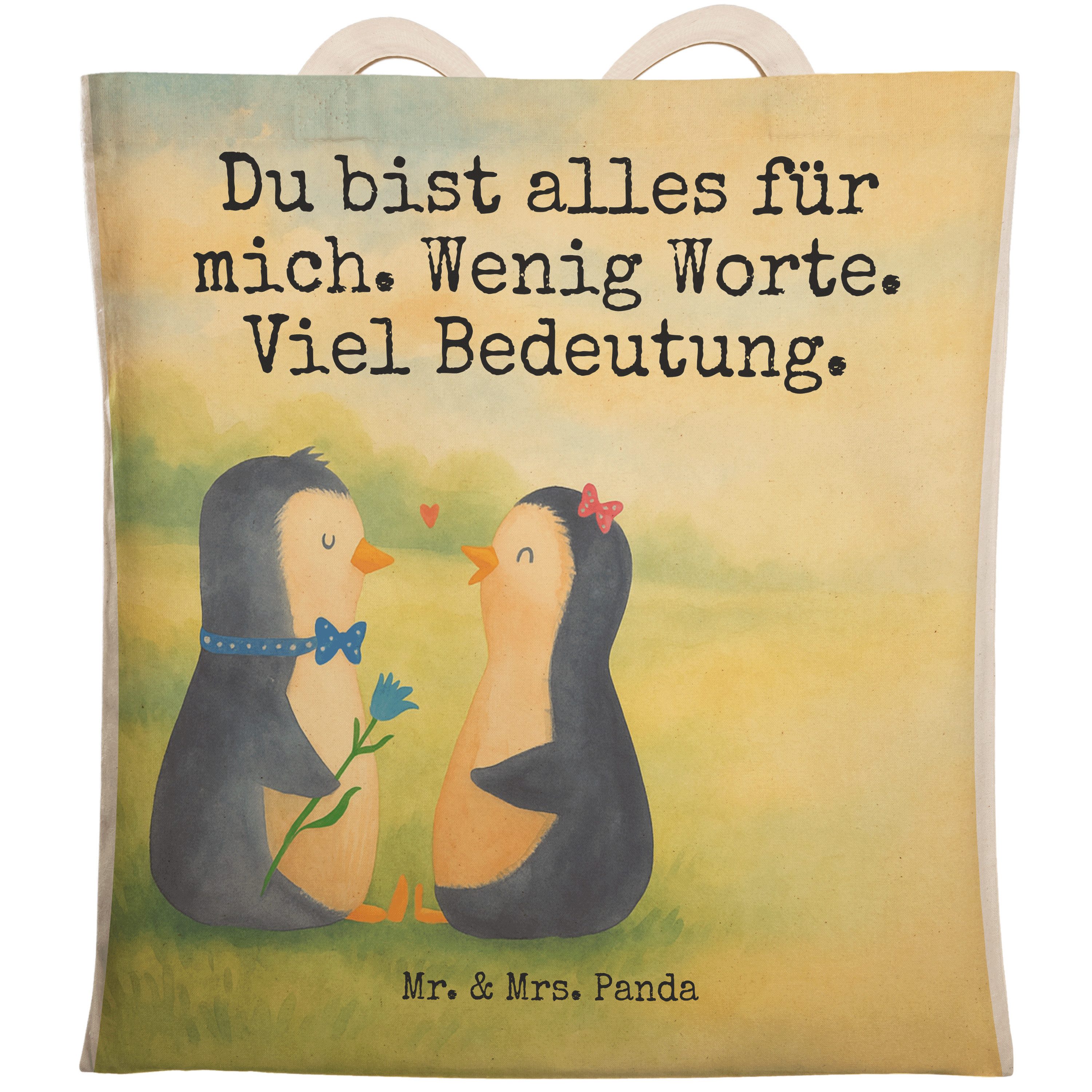 Tragetasche Pinguin Pärchen Design, Tote Bag, Weiß, Hochzeitstag, Beutel, Beutelt