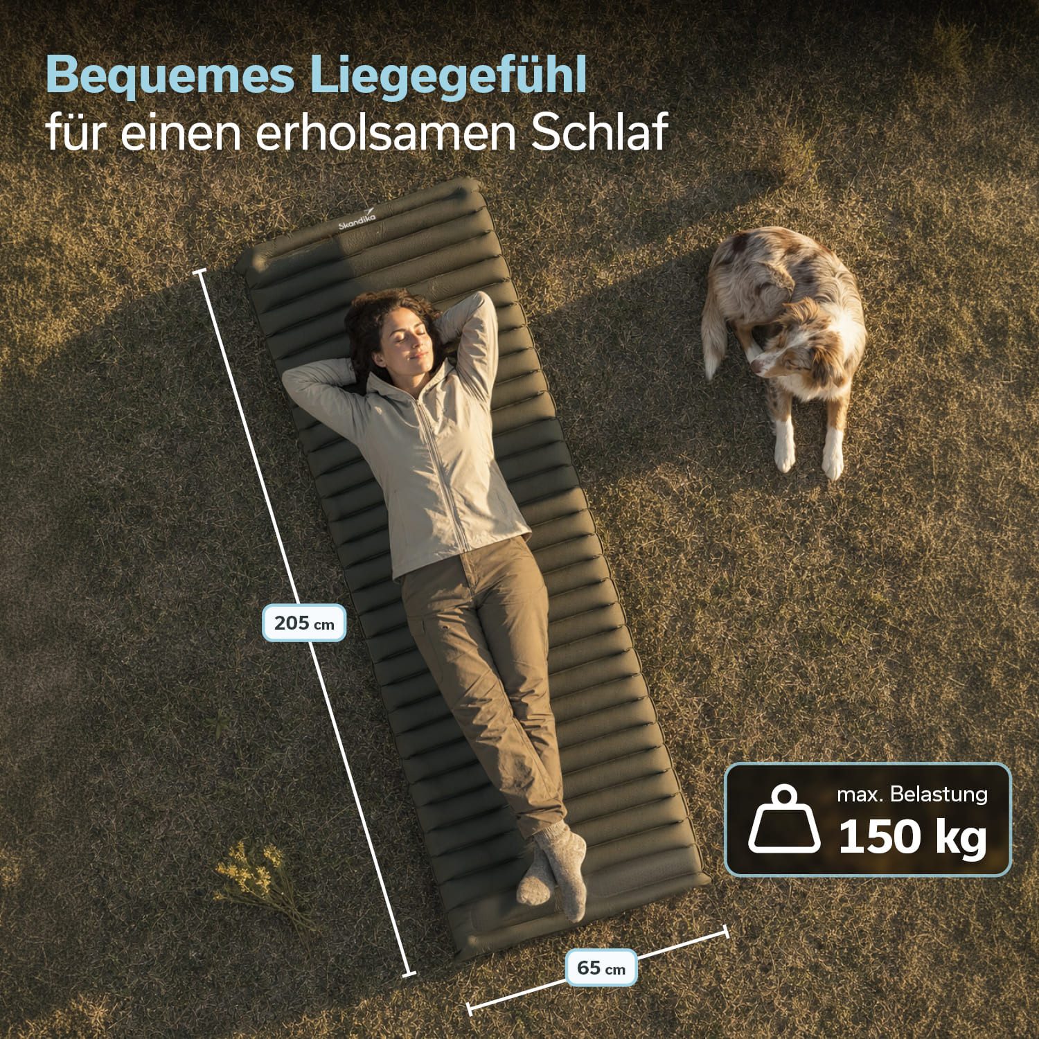 Skandika Luftmatratze Dromluft, aufblasbare Matratze, 205 x 65 x 8 cm, integrierte Fußpumpe, (Passende Tragetasche, Material 75D Pongee-Gewebe, TPU-beschichtet), Druckknopfleiste zum Kombinieren mehrerer Matratzen, Max. 150 kg