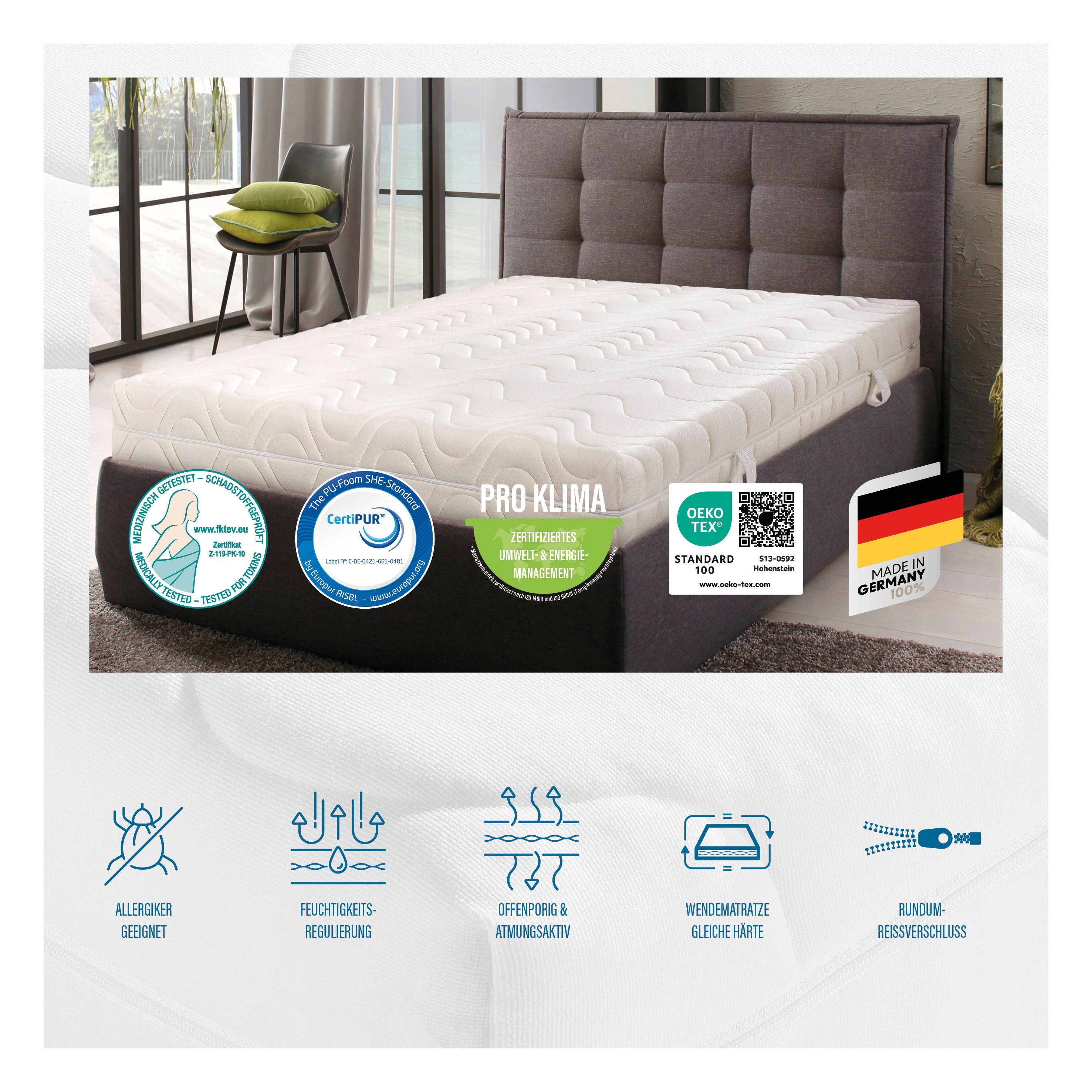 Komfortschaummatratze KS Luxus – GOLD Komfortschaummatratze mit Premiumhöhe, Beco, 27 cm hoch, 27 cm Höhe, Polyesterbezug, Wendematratze, ideal auch in 140x200