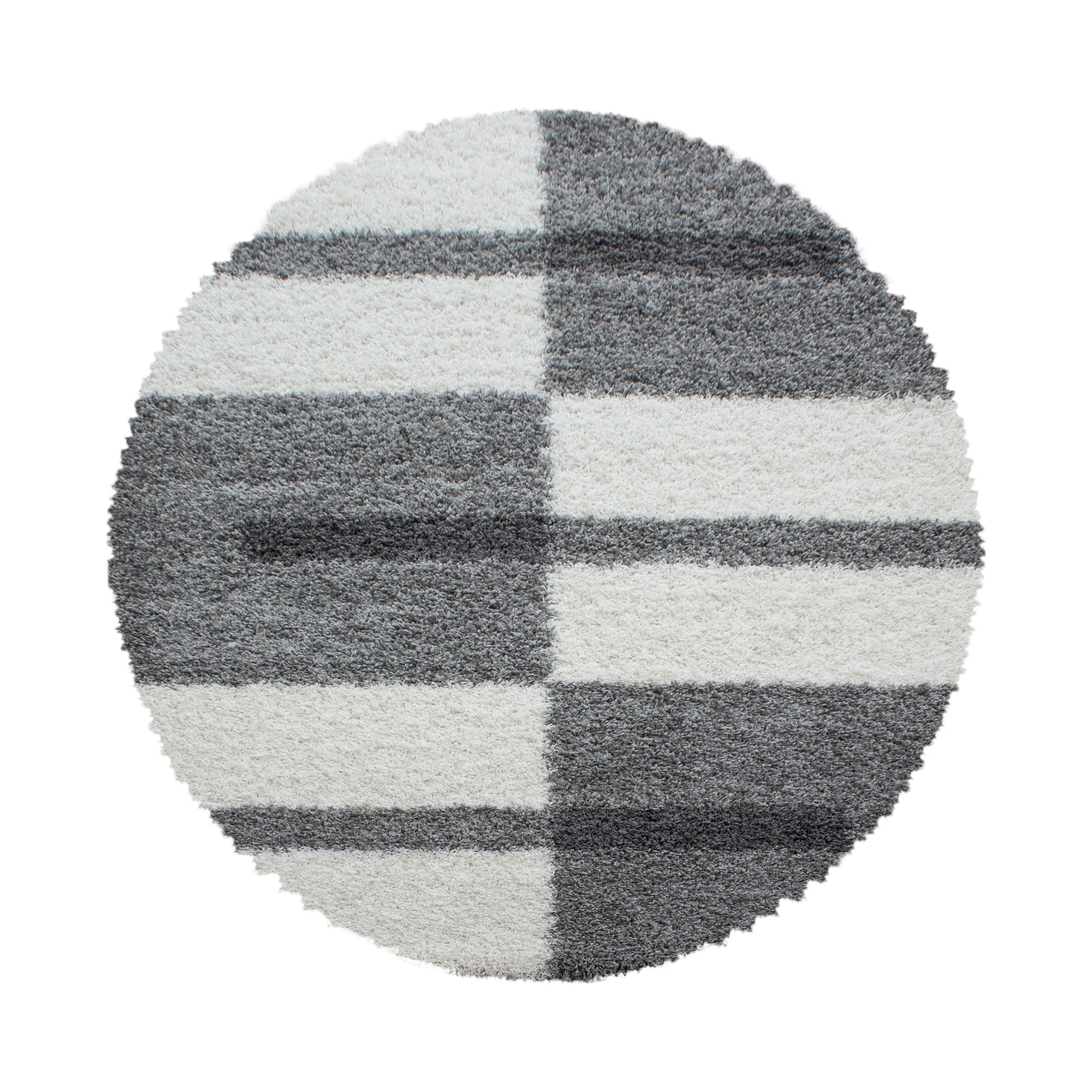Stilvoll Günstig Hochflor-Teppich für Wohnzimmer und Schlafzimmer Kariertes Design, Rund, Höhe: 30 mm