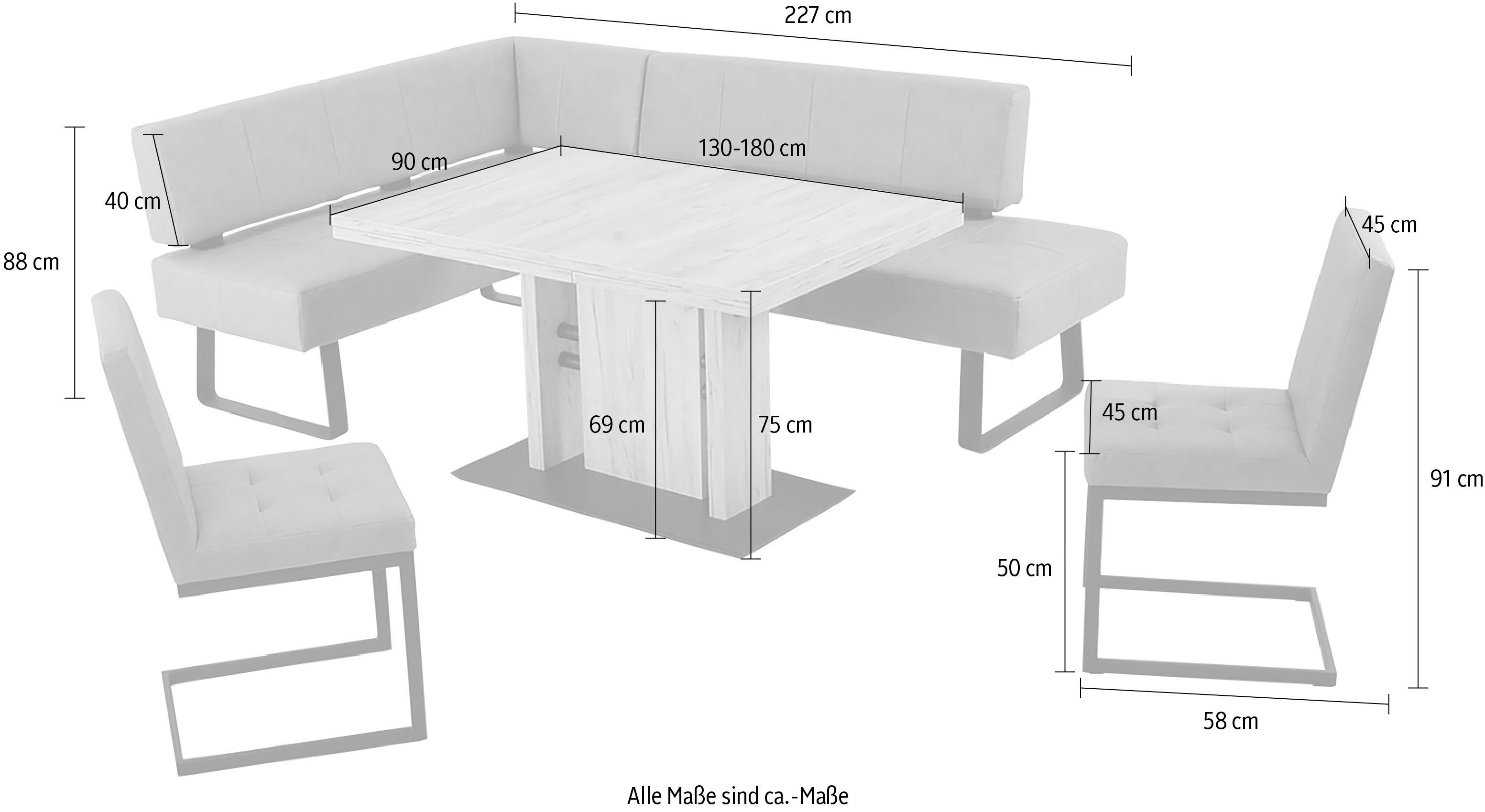 Komfort Schenkel wahweise 2 K+W & Tisch 2 Breiten, (4-tlg), Spider Wohnen II, in 1 Freischwinger, langer Essgruppe