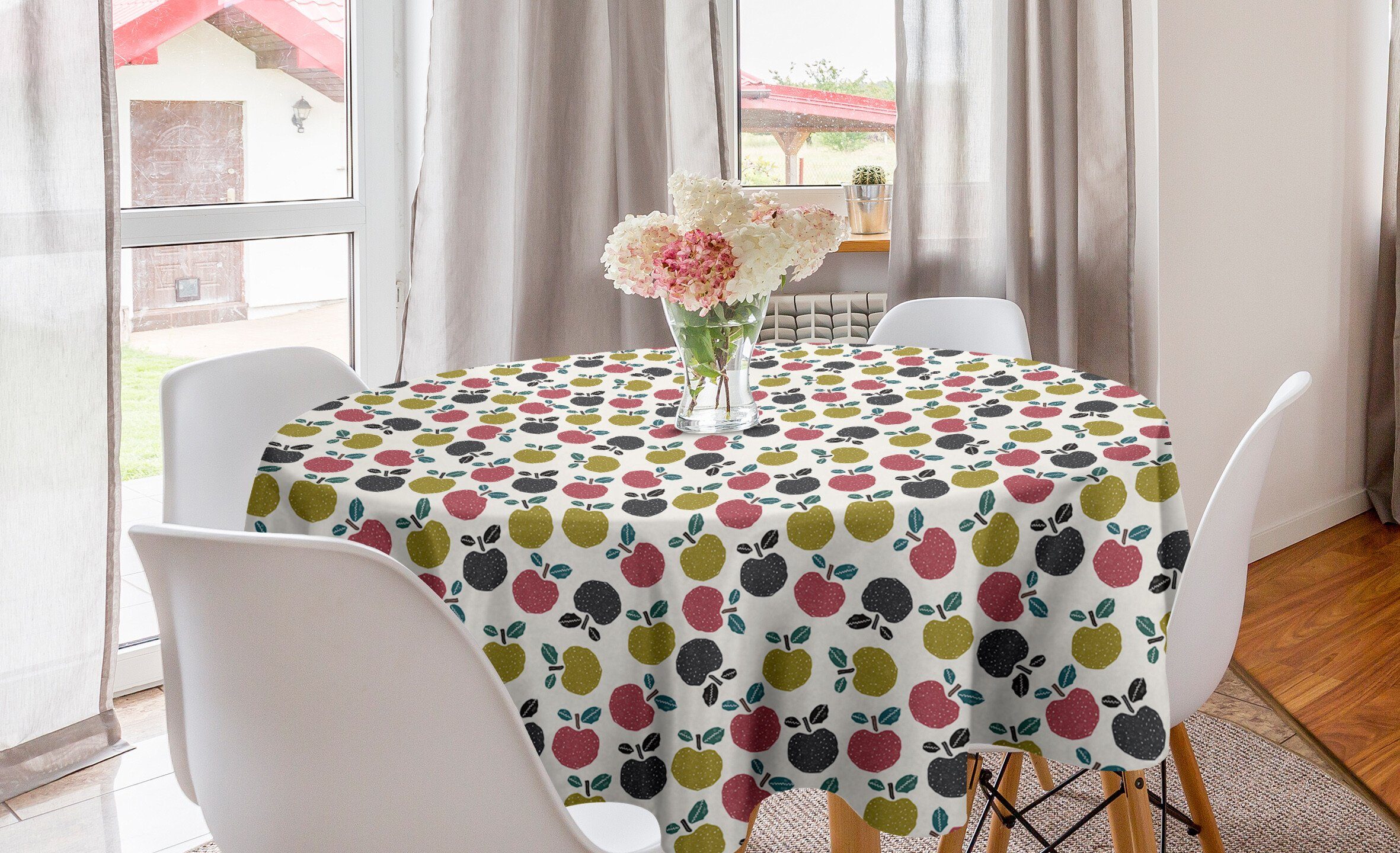 Tischdecke Herbst Kreis Abdeckung Dekoration, Abakuhaus Esszimmer Muster-Kunst Doodle Küche Tischdecke Äpfel für