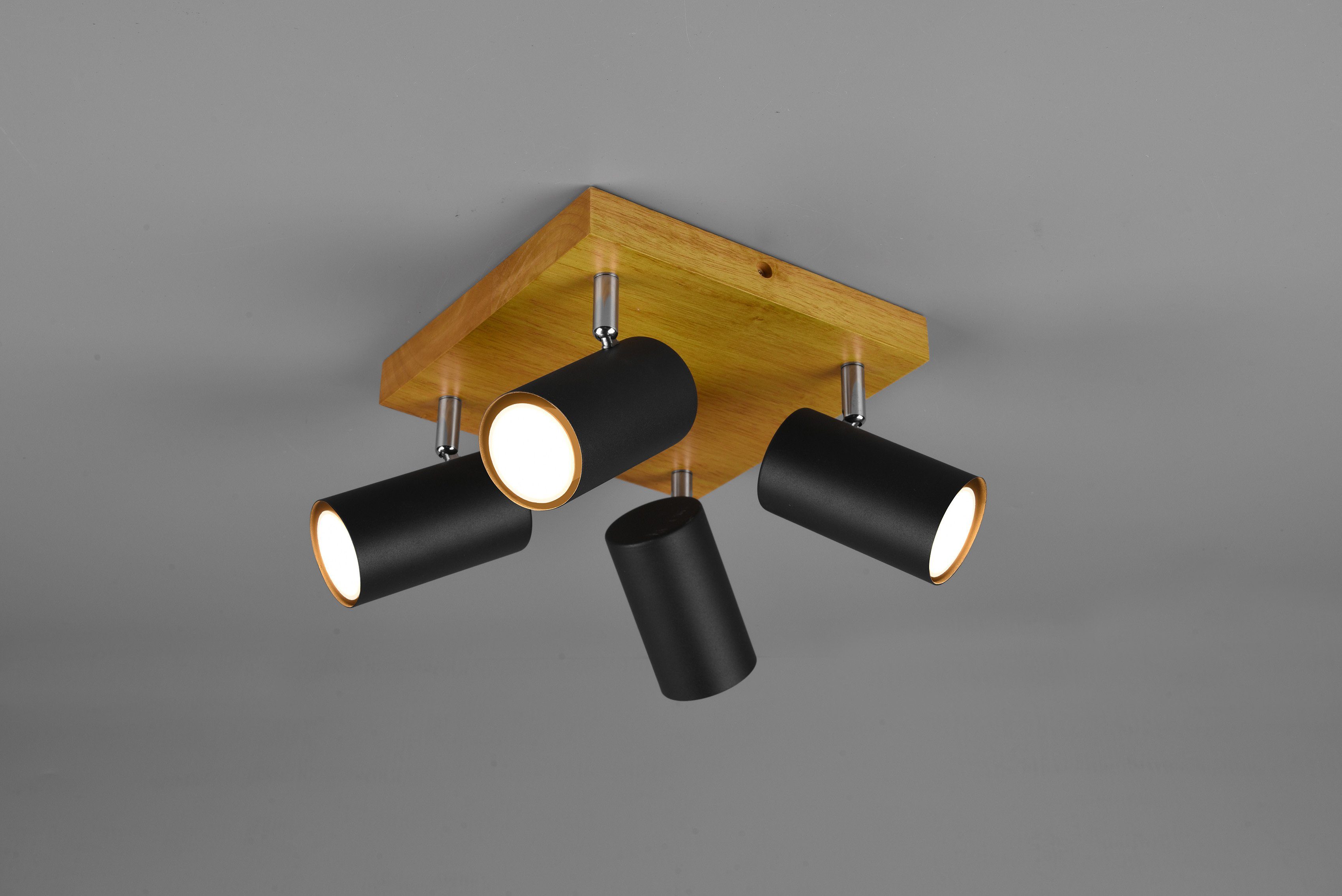 TRIO Leuchten Deckenstrahler Marley, ohne Leuchtmittel, mit Holz Baldachin, Strahler dreh- und schwenkbar