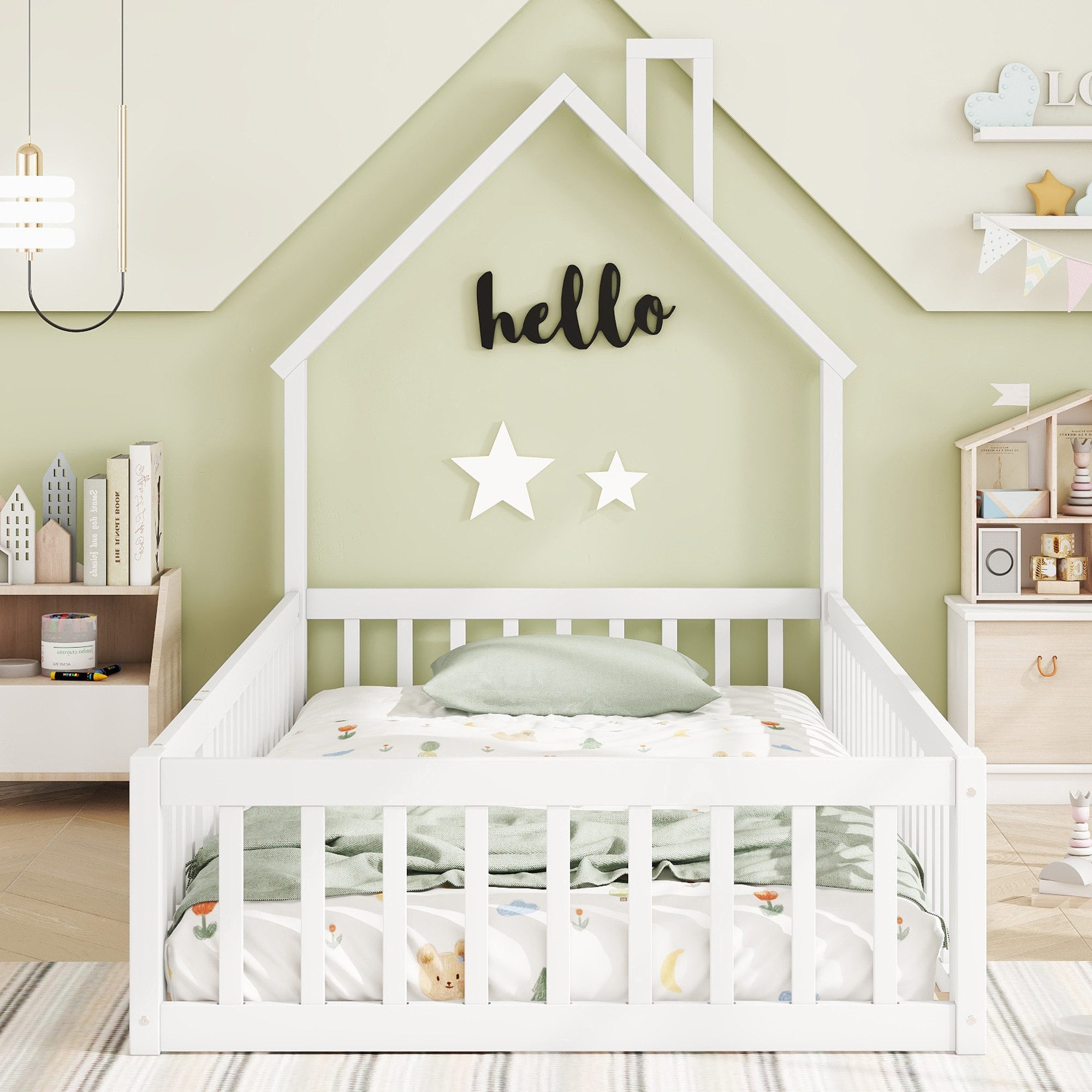 Flieks Kinderbett, Massivholzbett 90x200cm mit Schornsteinform günstig online kaufen