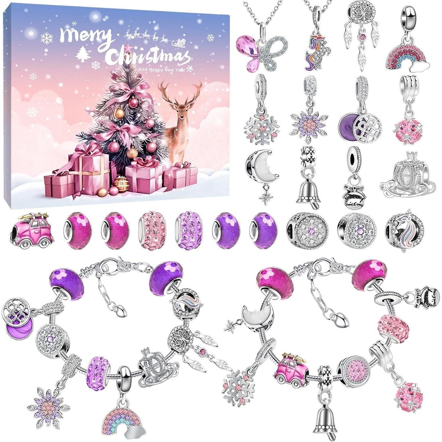 LuxusKollektion Schmuck-Adventskalender Adventskalender 2025 für Mädchen Schmuck Kreativset 24 Teile Rosa