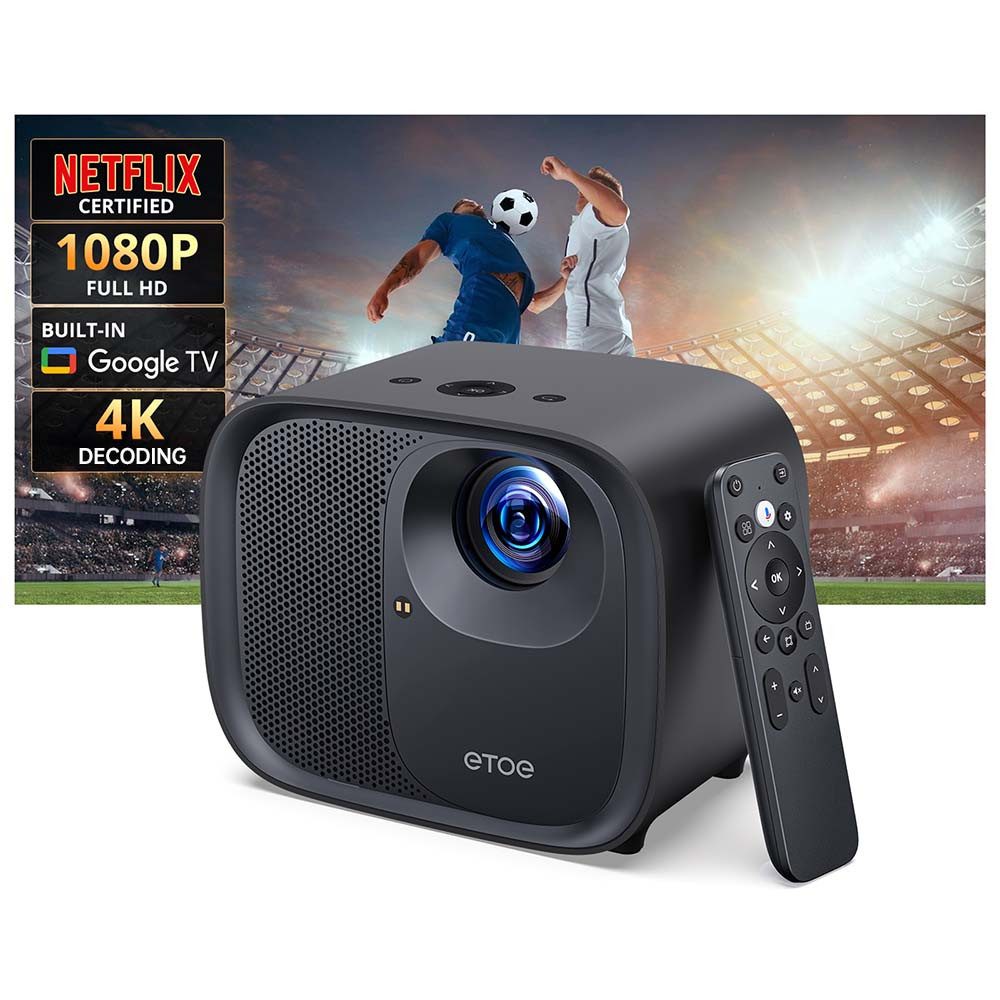 ETOE E3 Pro mit Google TV, 600 ANSI, native 1080p-Auflösung, 4K-Decodierung Beamer (3000:1, 1920 x 1080 px, Autofokus und Trapezkorrektur, Dualband-WLAN und 20-W-Audio)