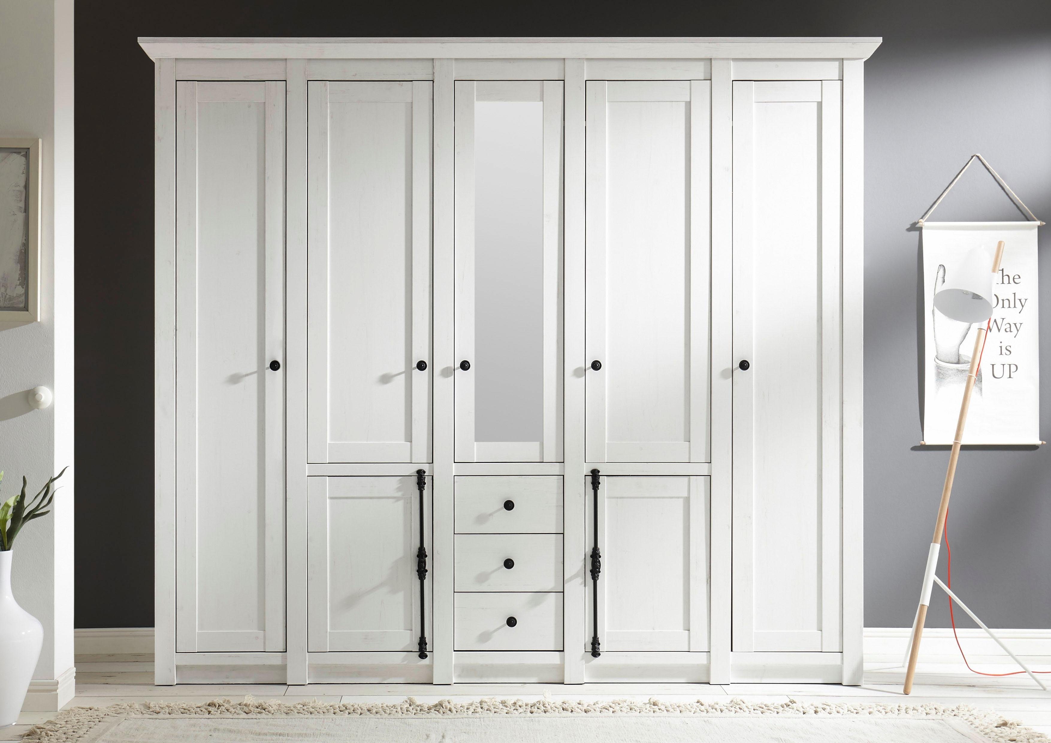Home affaire Kleiderschrank California Landhaus Wäscheschrank mit Spiegel, 147 oder 236cm breit INKLUSIVE komplette Innenausstattung, mit einzigartigen Griffen