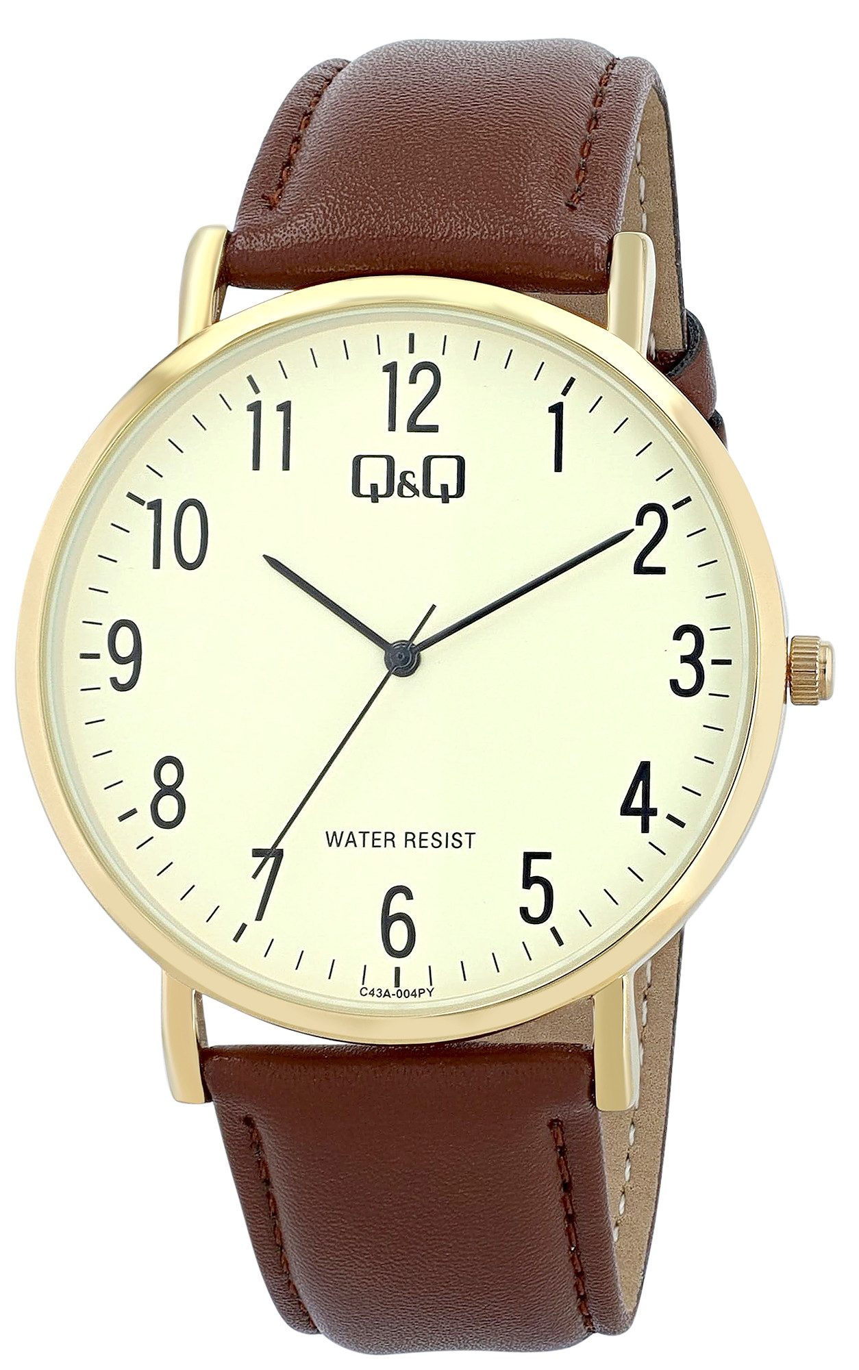 Q&Q Quarzuhr C43A Lederimitationsarmband, D: 44 mm, Buisness, 3 bar