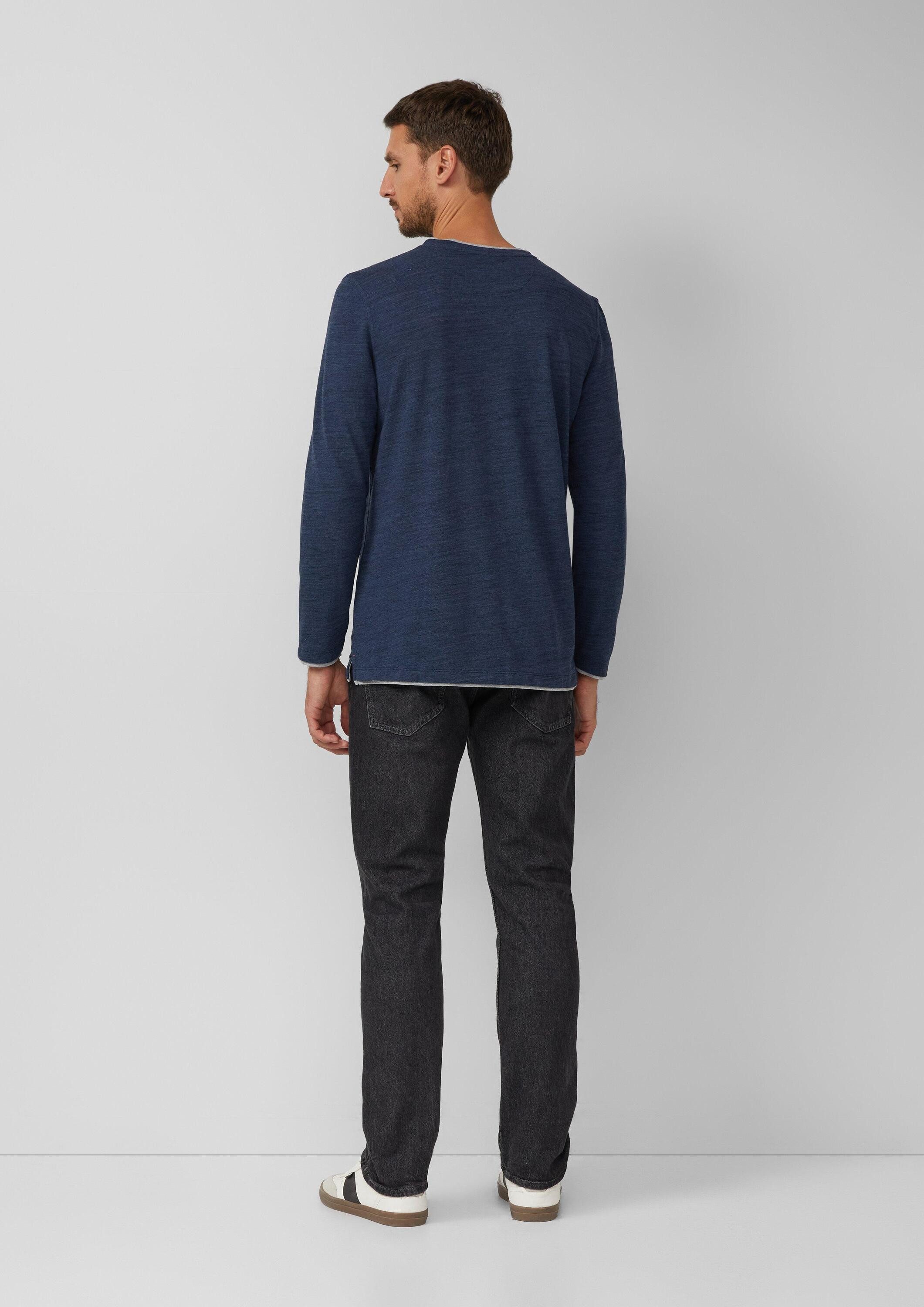 s.Oliver Langarmshirt T-Shirt Meliertes Piqué-Henleyshirt mit Kontrast-Details