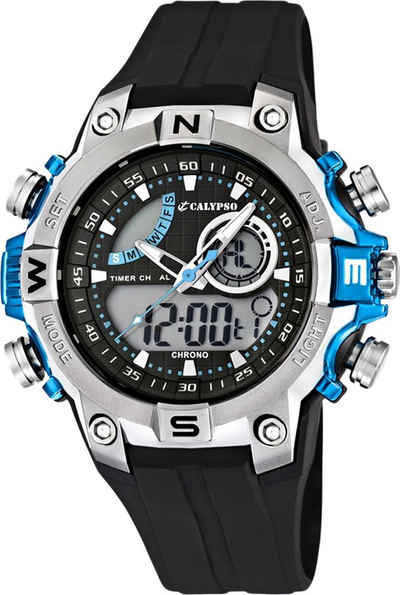 CALYPSO WATCHES Digitaluhr Calypso Jugend Uhr K5586/2 Kunststoffband, Jugend Armbanduhr rund, Kautschukarmband schwarz, Sport