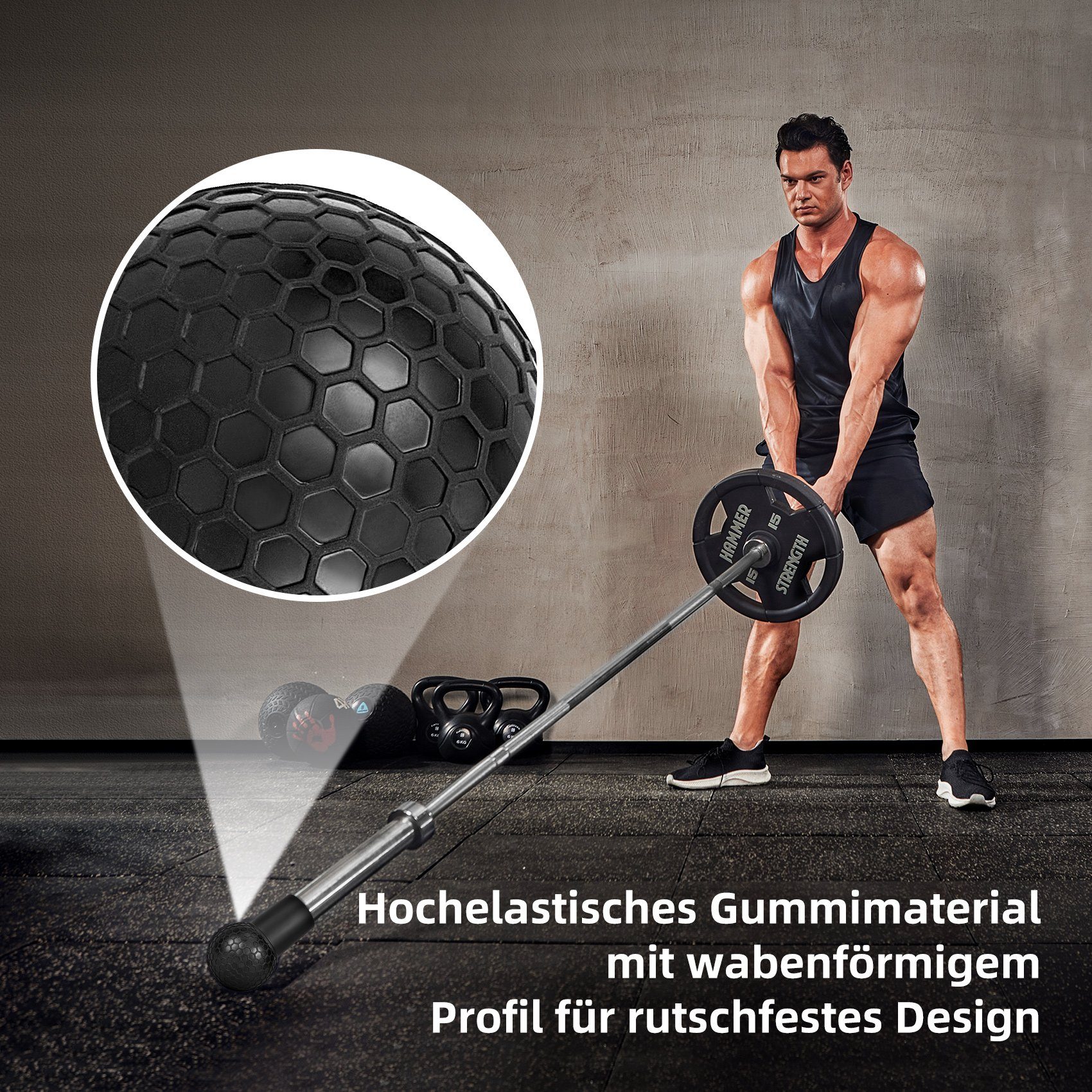 JASPORT Olympiastange BL03, Gummi, 15 cm, Rutschfest, stoßdämpfend, schützt den Boden und die Hantel