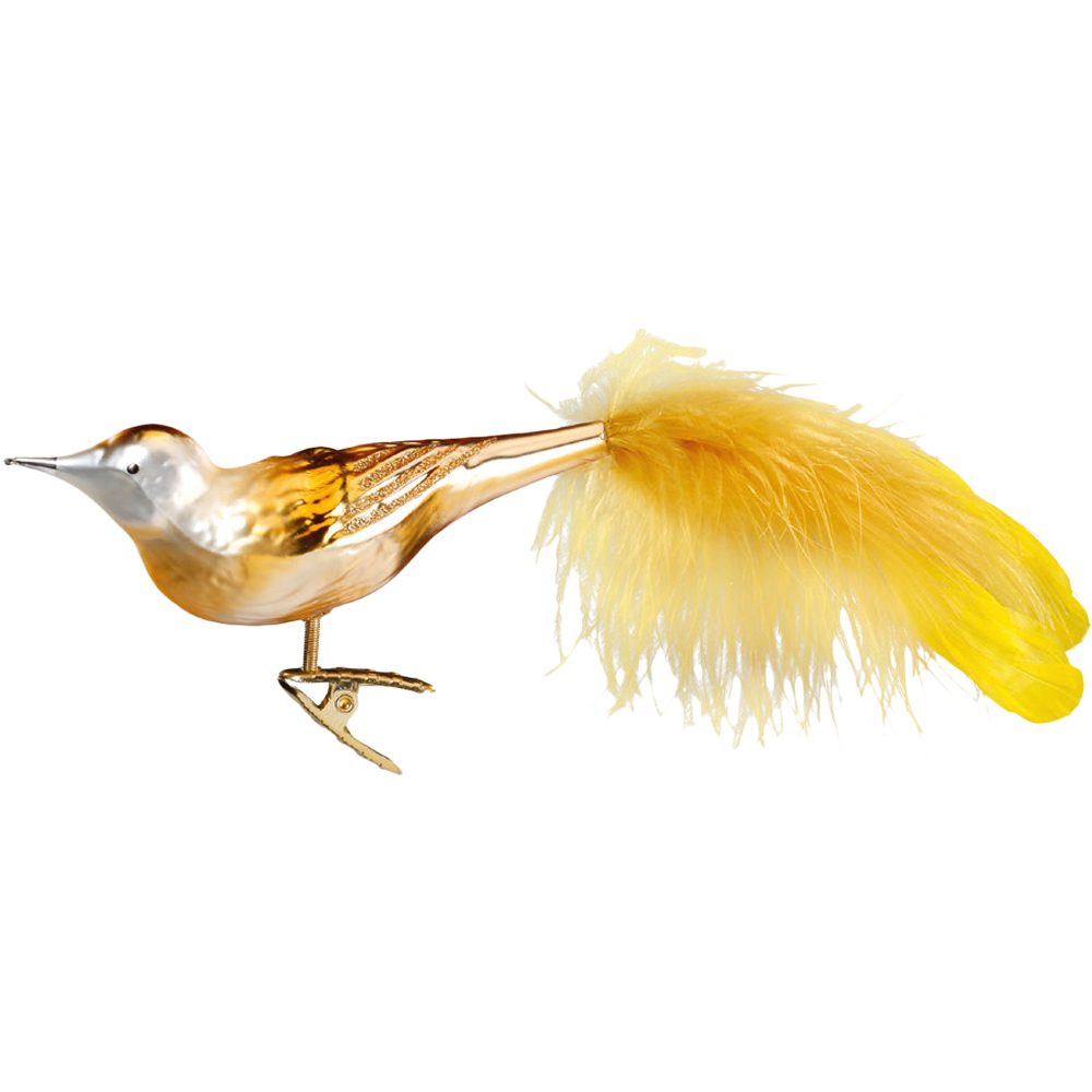 INGE-GLAS® Christbaumschmuck Birds (1-tlg), mundgeblasen, Golden handbemalt 11cm Vogel