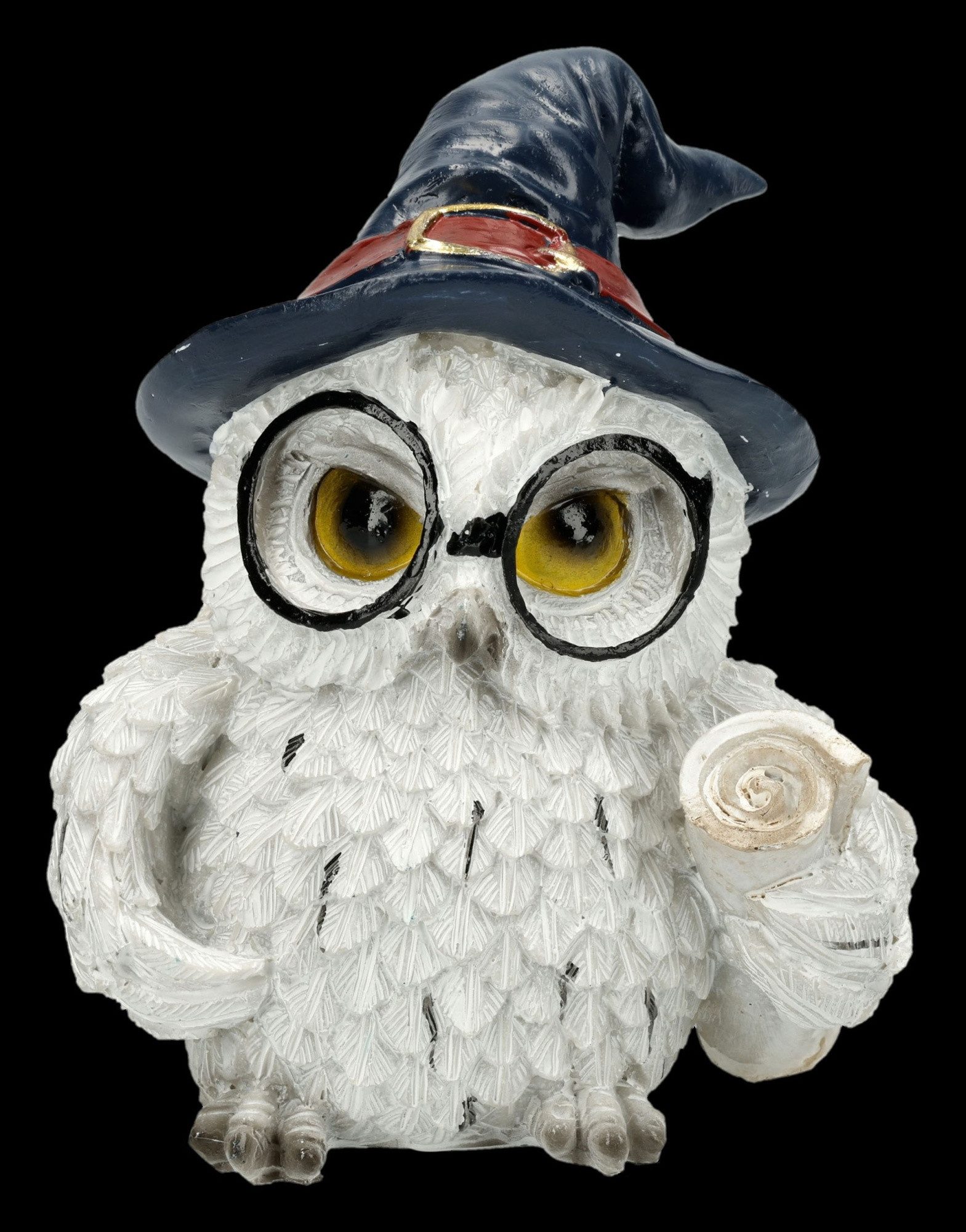 Figuren Shop GmbH Tierfigur Eulenfigur Archimedes - Magische Eule mit Hexenhut und Schriftrolle