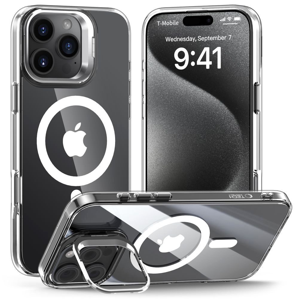 TECH PROTECT Handyhülle Schutzhülle Standhülle Magnethülle 6,3 Zoll, MagSafe, Standfunktion, Kameraschutz, matt