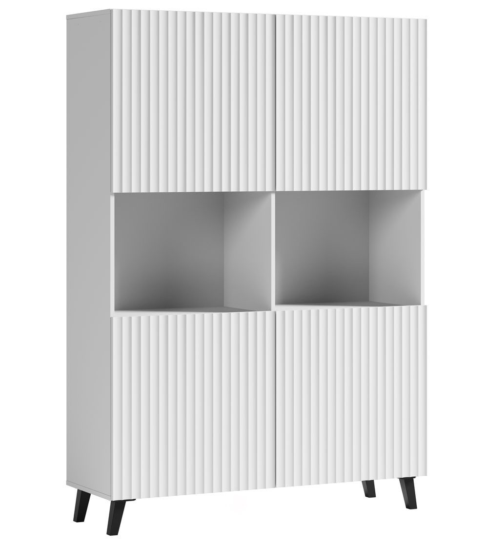 Feldmann-Wohnen Highboard Phuket (mit Türen, mit Einlegeböden, 1 St., moderne Optik, 4-türig, Front MDF), 120x39x168cm 4-türig Weiß, gerillt