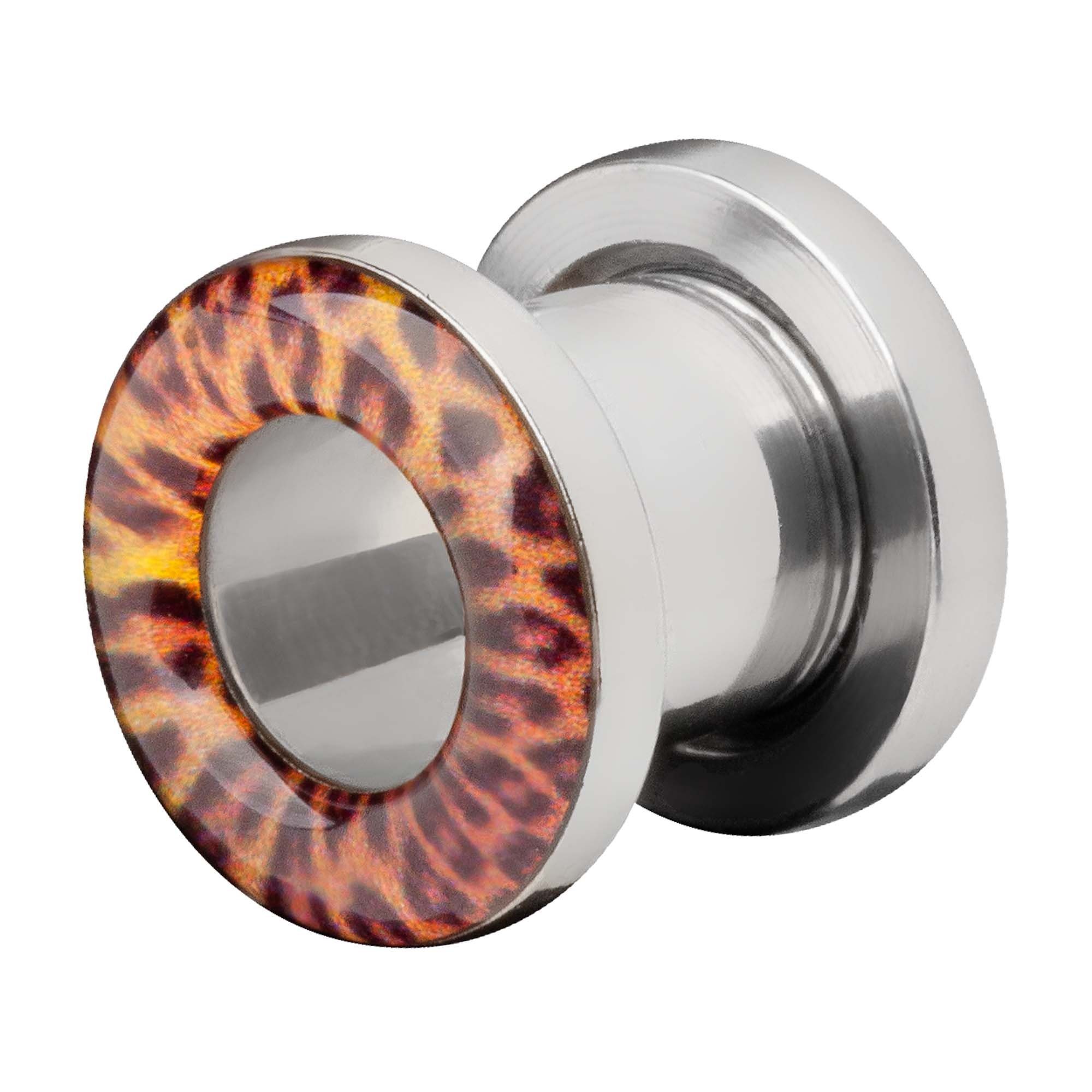 Taffstyle Plug Piercing Ohrpiercing Tribal Leopard Silber Orange, Flesh Tunnel Plug Schraub Ohrpiercing Schraubverschluss Leopard Leo