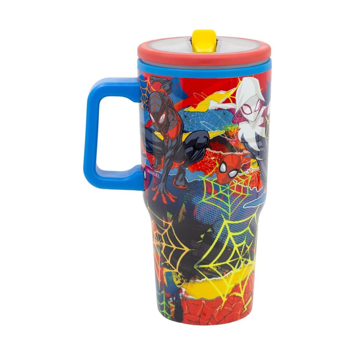 Spiderman Thermobecher 640 ml Edelstahl doppelwandiger Trinkbecher mit Trinkhalm, 1-tlg., Edelstahl