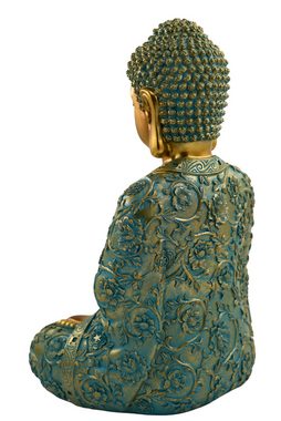 MF Buddhafigur XXL Erhabene Buddha Figur NYORAI in Mintgrün & Gold 41,5 cm Höhe