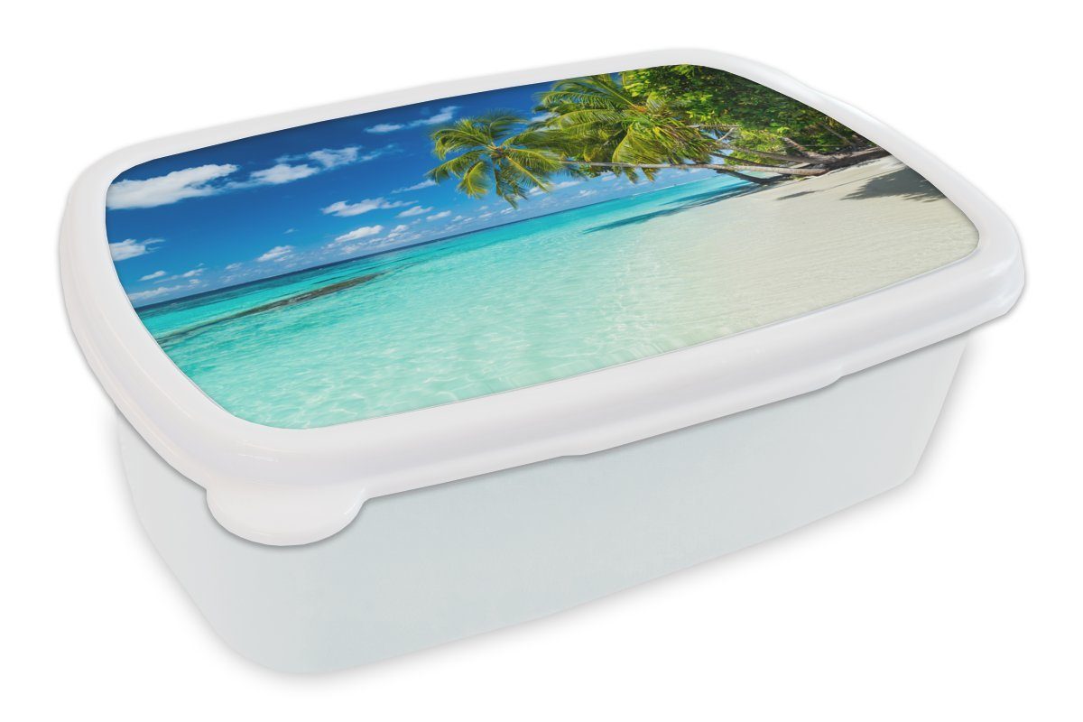 MuchoWow Lunchbox Palmen - Strand - Meer - Sommer, Kunststoff, (2-tlg), Brotbox für Kinder und Erwachsene, Brotdose, für Jungs und Mädchen weiß