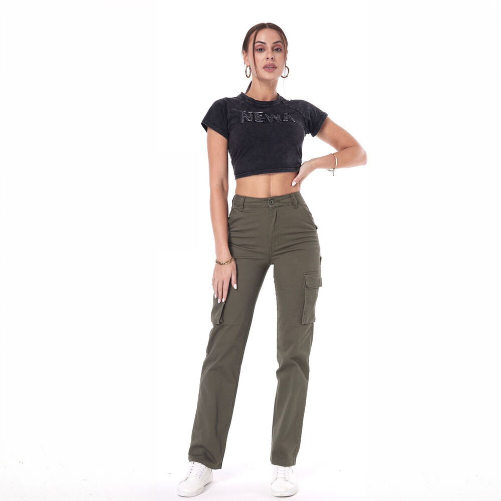 Ital-Design Cargohose Damen Freizeit (86746052) Stretch Stoffhose in Khaki