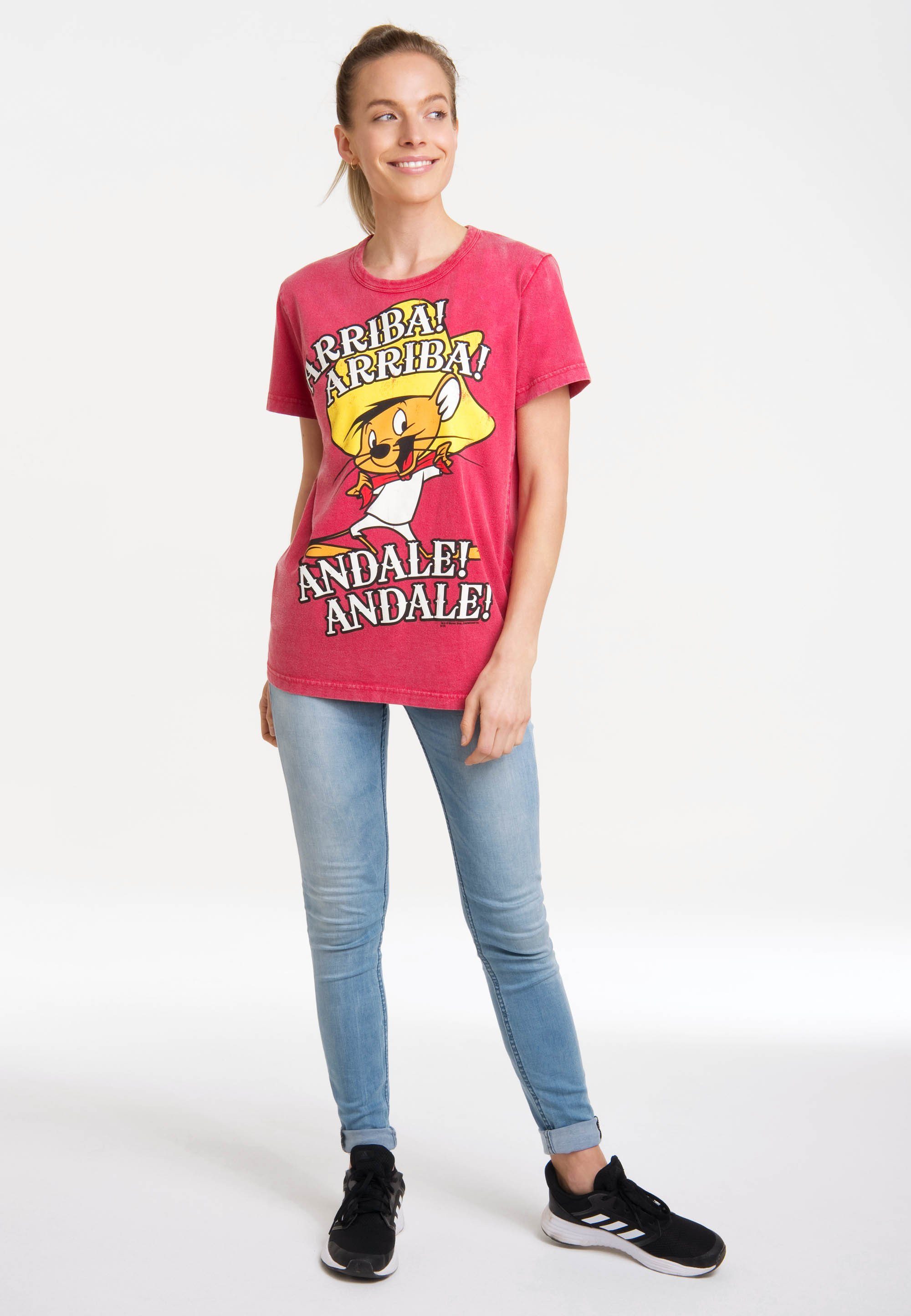 LOGOSHIRT T-Shirt Looney Gonzales mit Tunes lizenziertem Print - Speedy rot