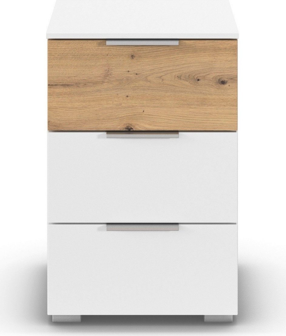 rauch Nachtkommode Nachttisch Nachtkonsole Nachtschrank ASTANA (Breite 40 cm / Höhe 61 cm), mit 3 geräumigen Schubladen, Kantengriff in Alufarben MADE IN GERMANY