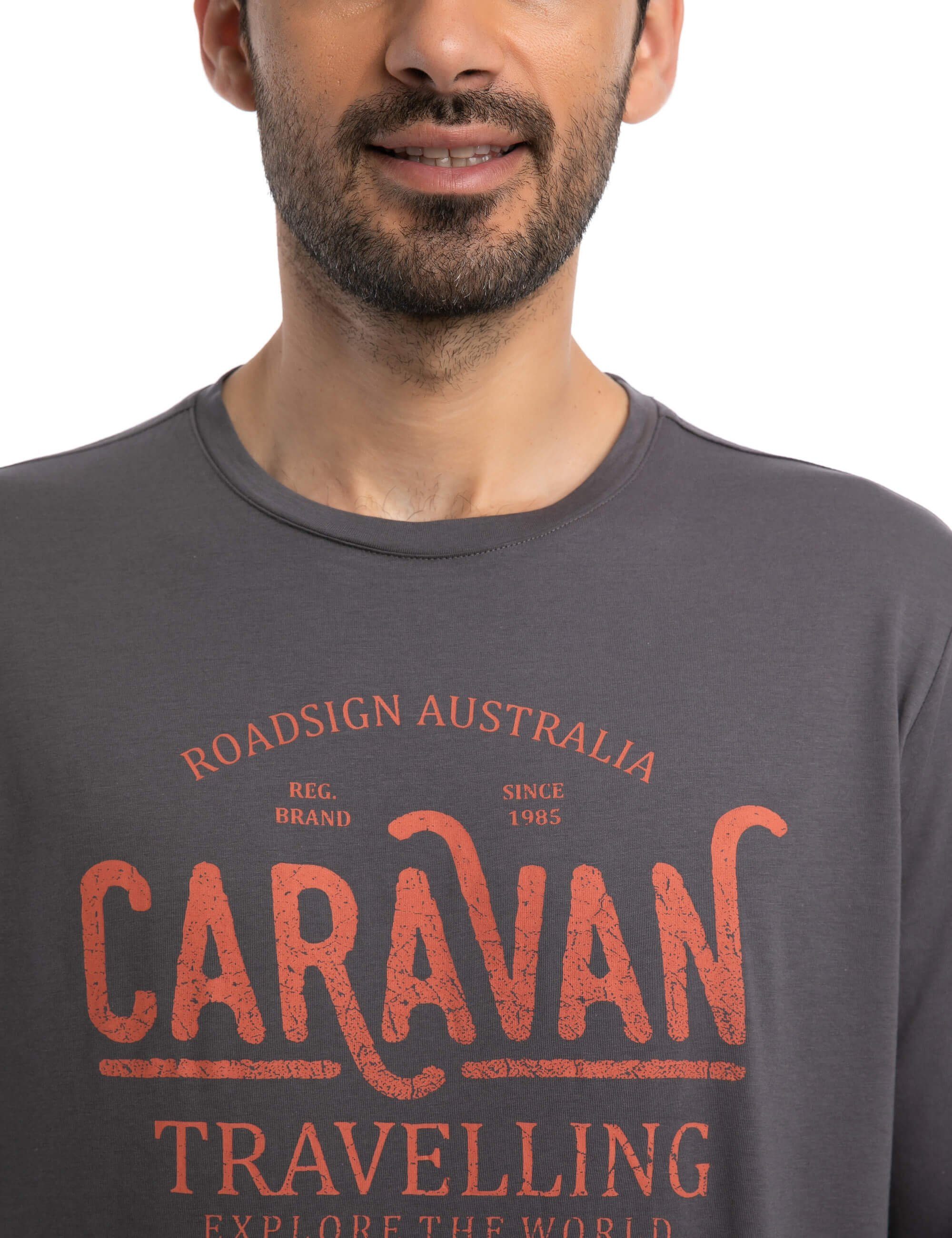 Aufdruck australia (1, Caravan Langarmshirt ROADSIGN mit 1-tlg) Braun