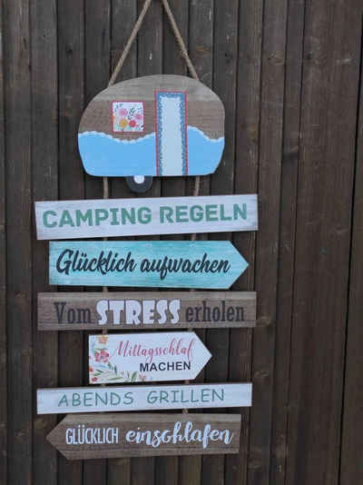 Deko-Impression Deko-Schriftzug Dekoratives Schild Campingregeln Holz /MDF an Kordel Geschenk 75 cm (1 St)