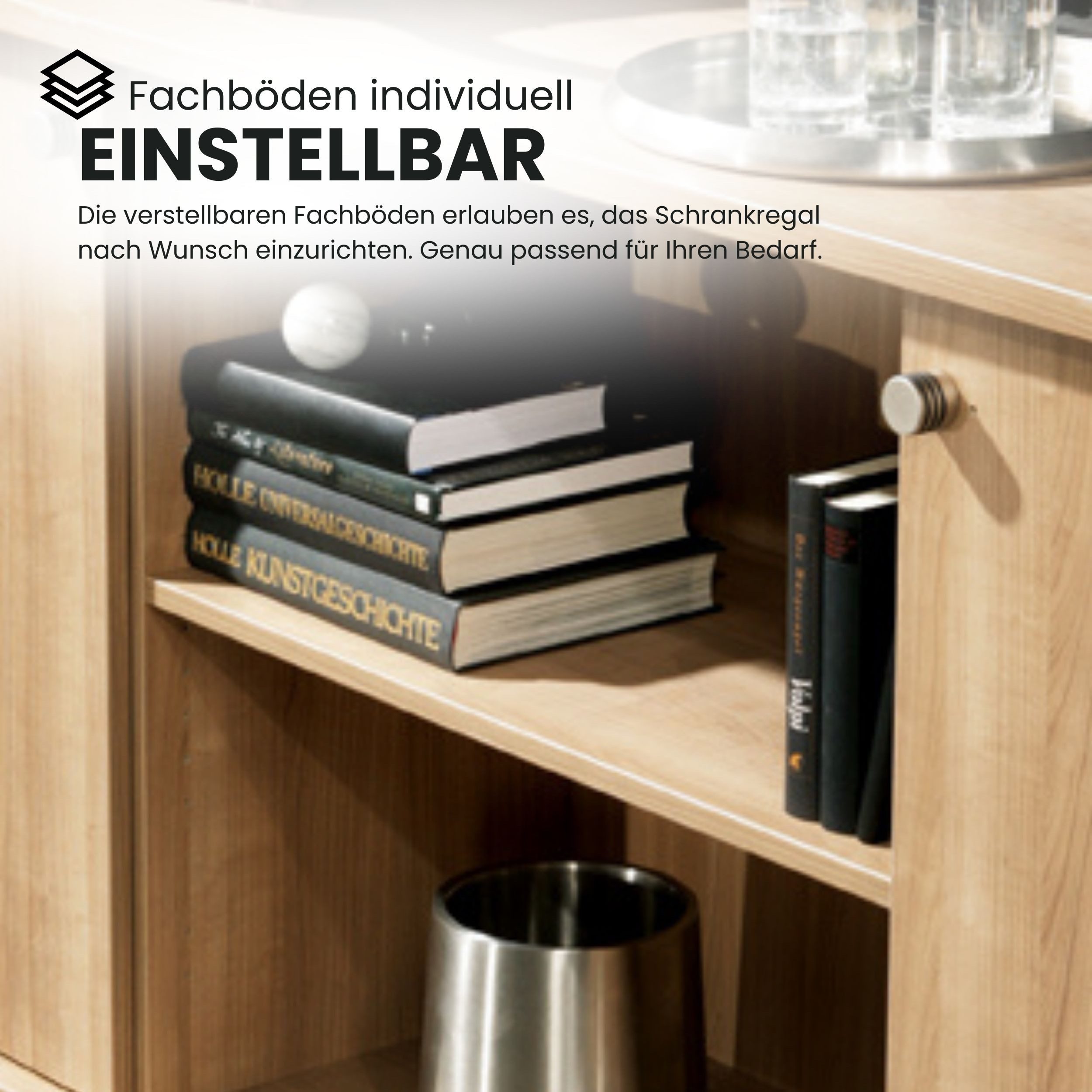 bümö Sideboard office Sideboard mit 2 Schübe & 2 Türen, Dekor: Ahorn/Silber - Griffe: Chromgriff